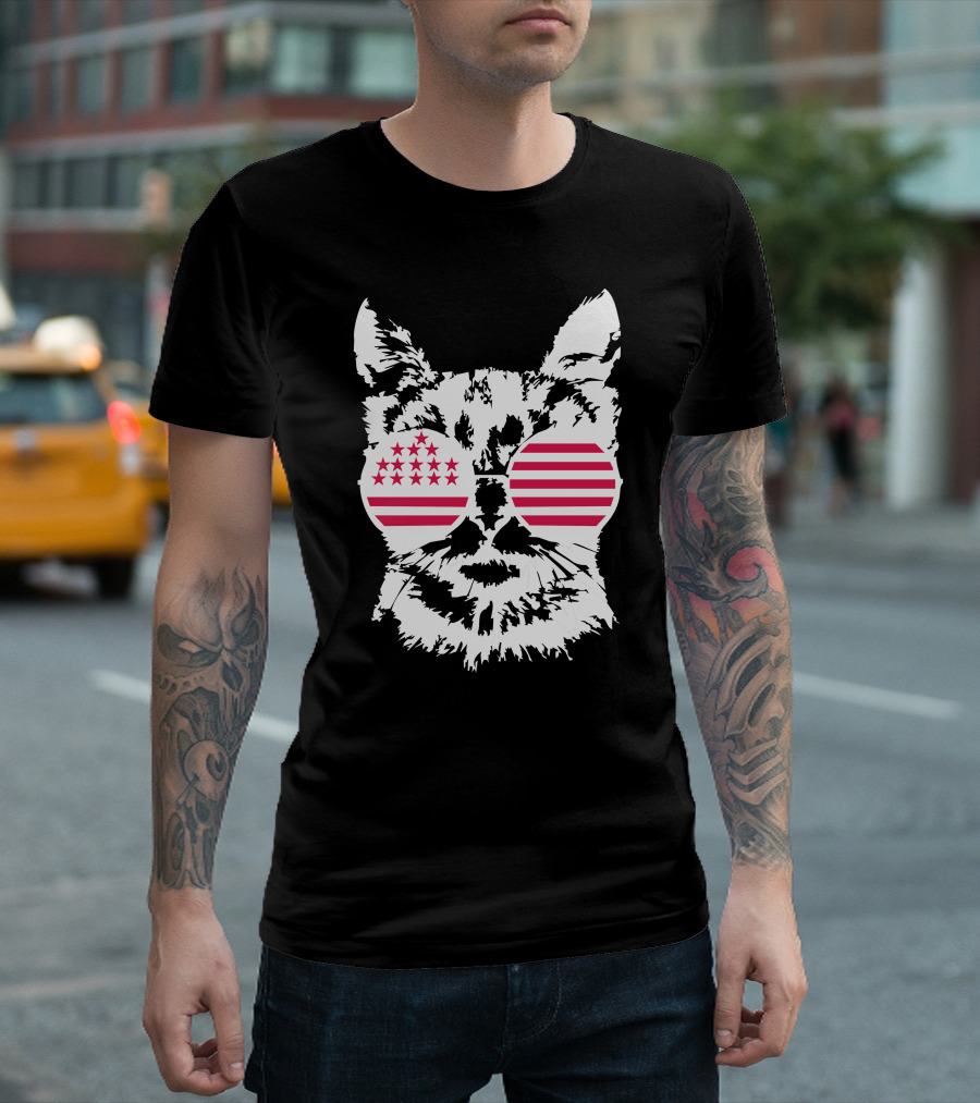 Cat USA Stars and Stripes Sunglasses T-Shirt