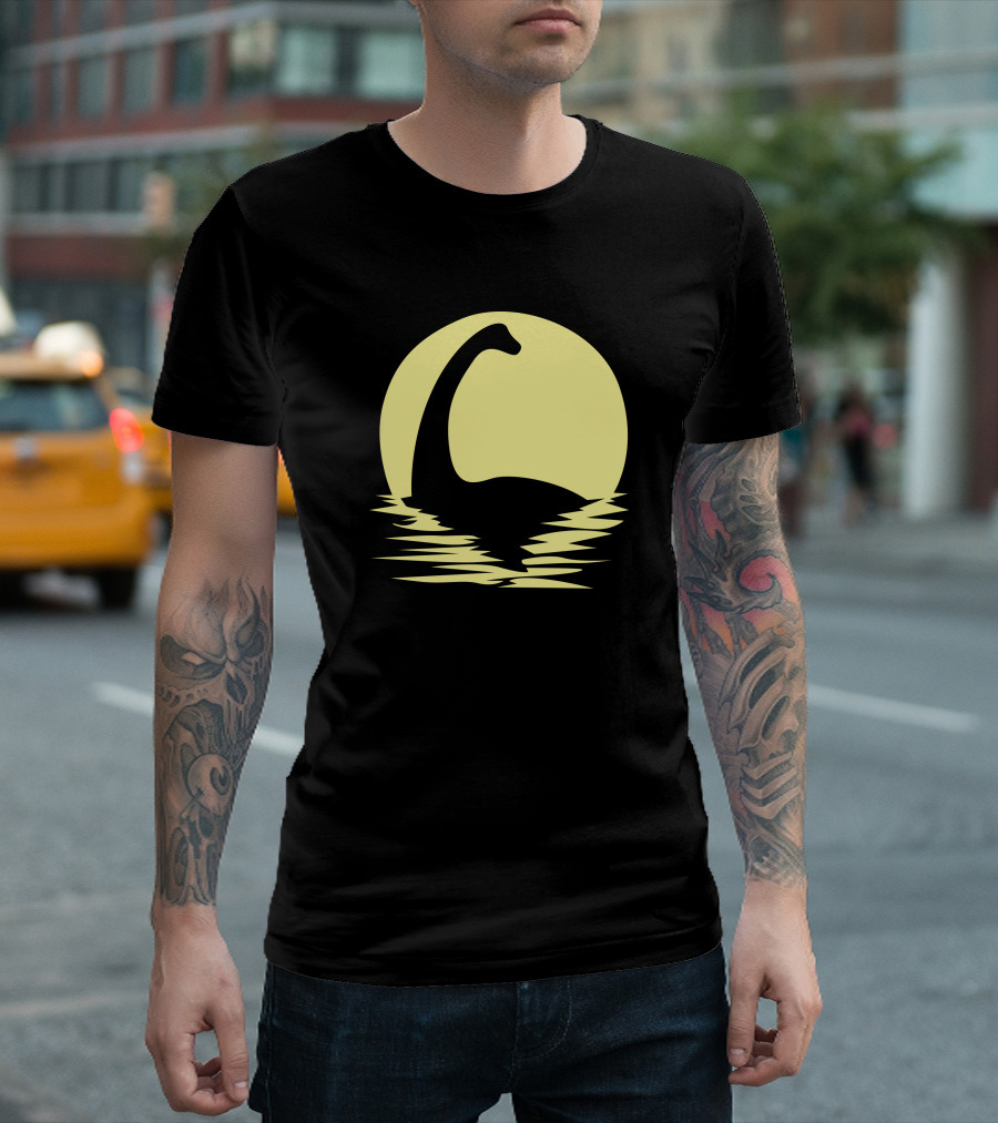 Dino Rising Against the Moonlit Sea T-Shirt
