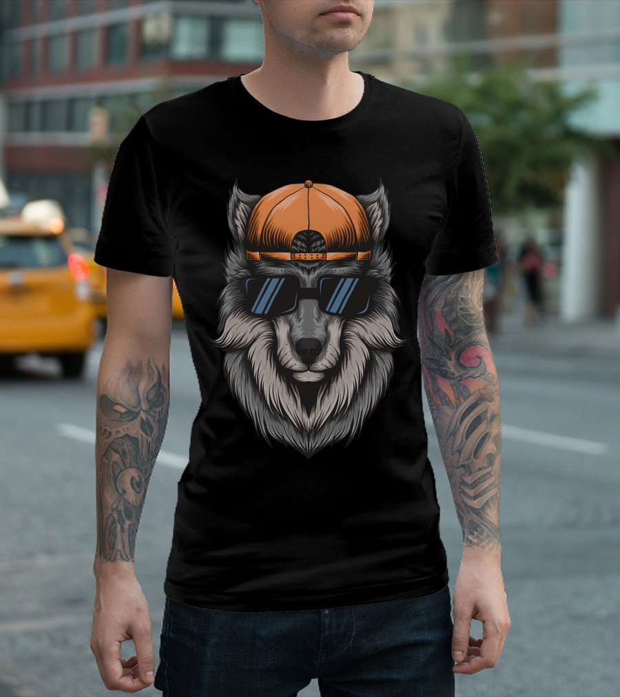Dog Wolf Sunglasses Cap T-Shirt