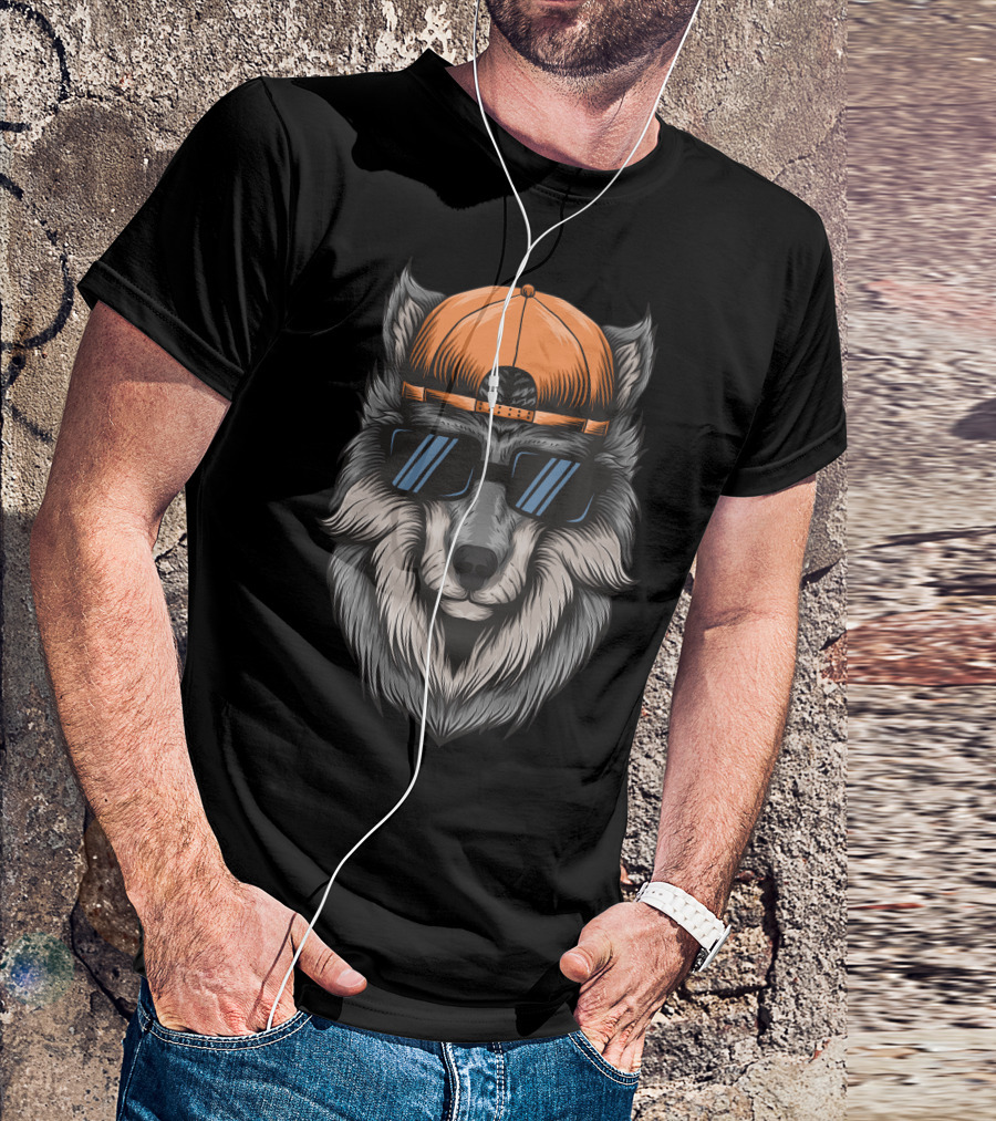 Dog Wolf Sunglasses Cap T-Shirt