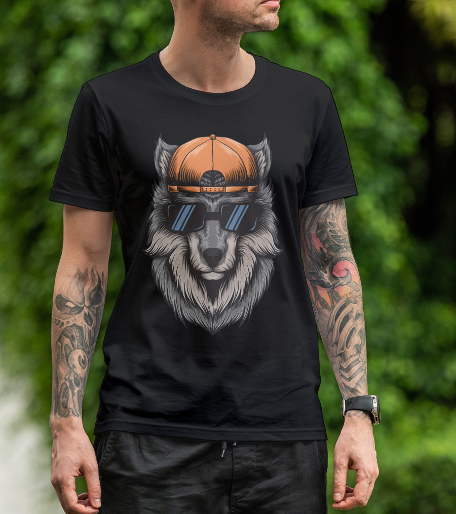 Dog Wolf Sunglasses Cap T-Shirt
