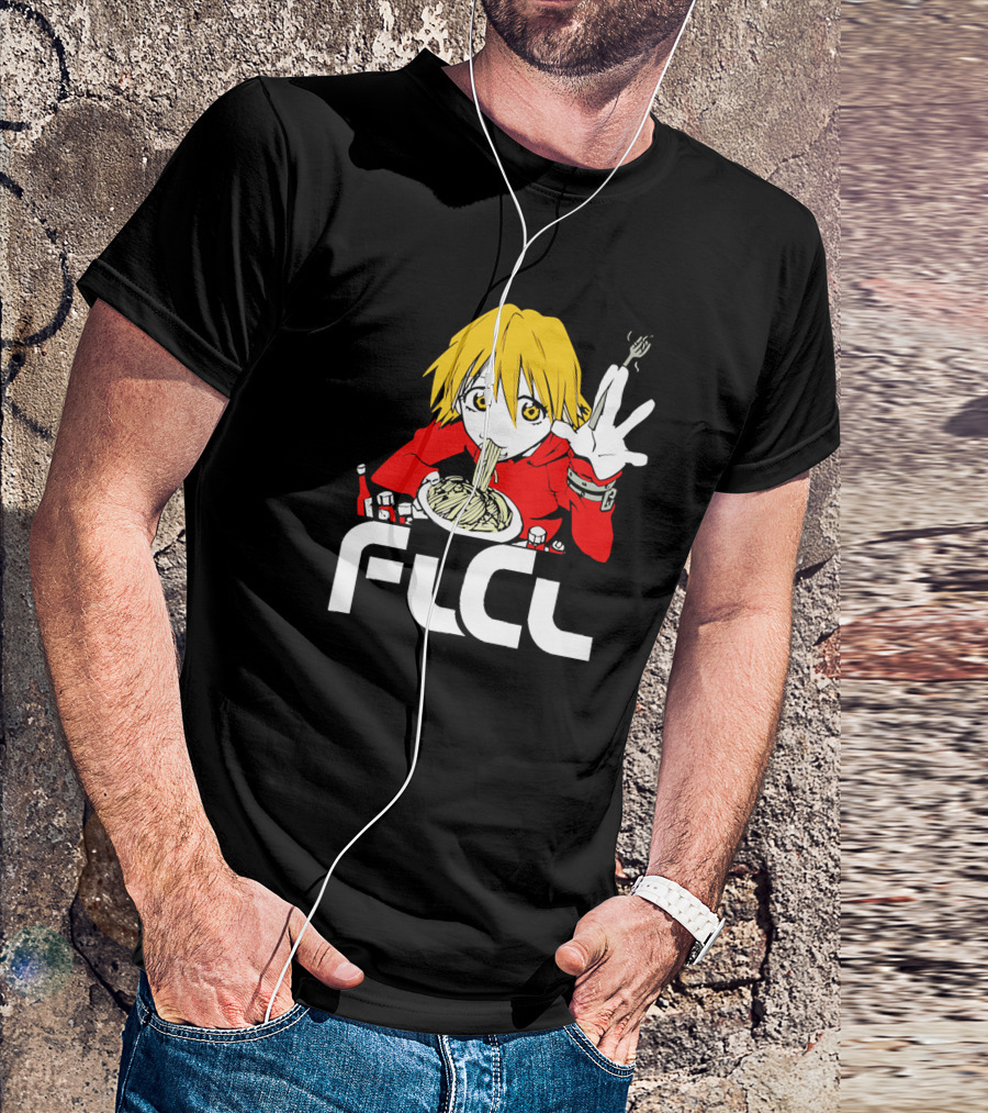 FLCL Haruhara Haruko Anime Japanese Black White Noodles T-Shirt