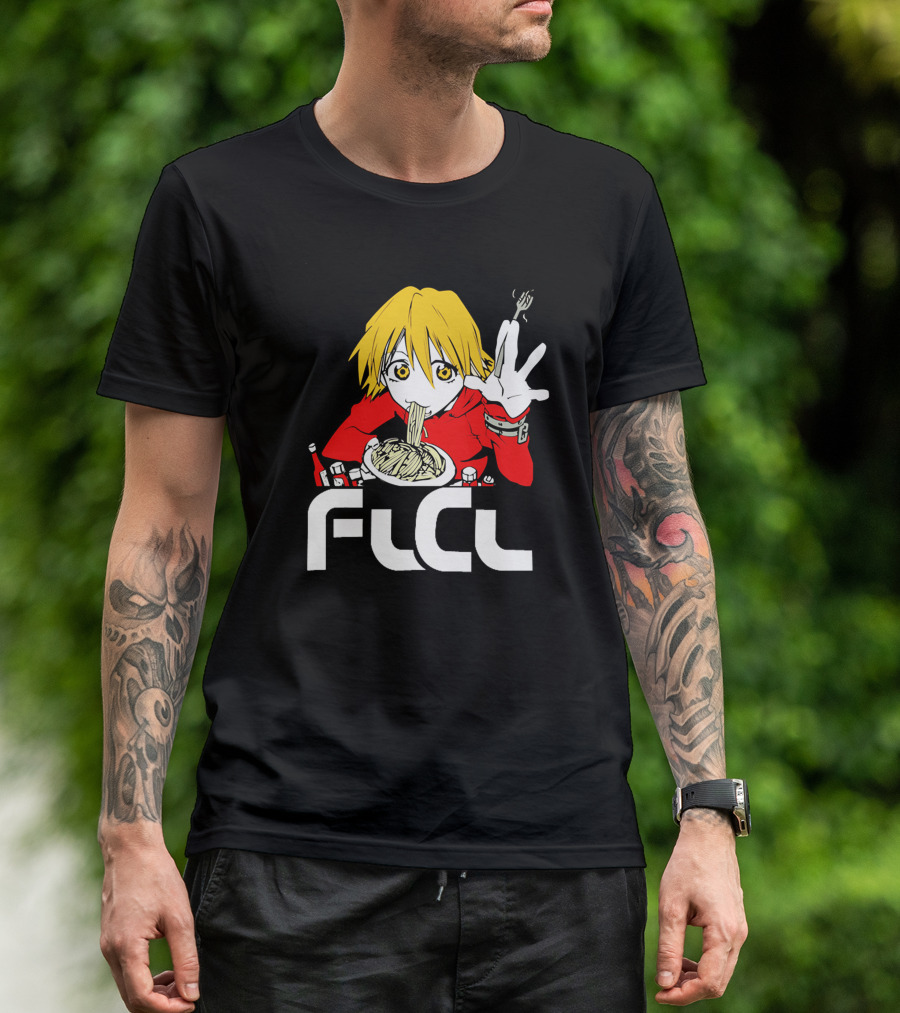 FLCL Haruhara Haruko Anime Japanese Black White Noodles T-Shirt