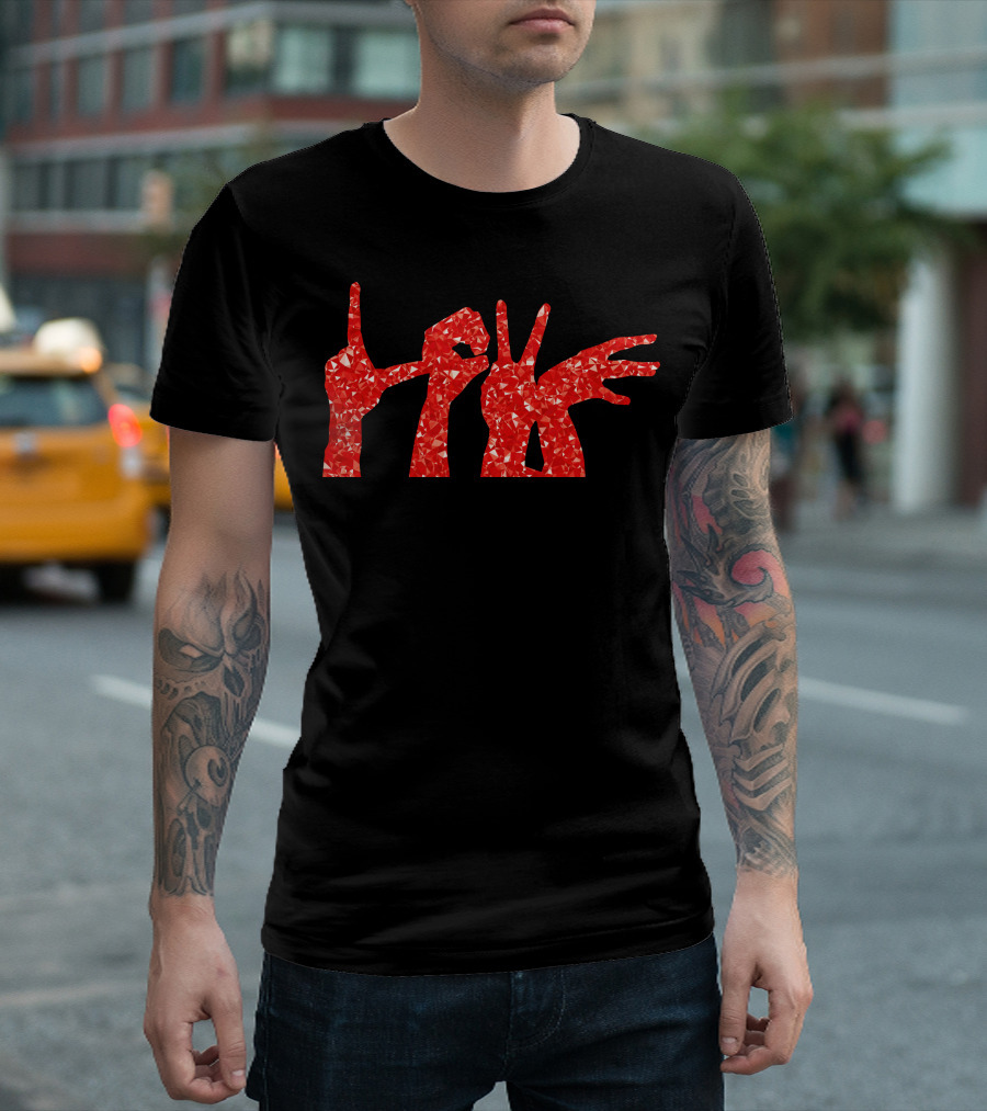 Love Diamond Hand Gesture Red Crystal T-Shirt