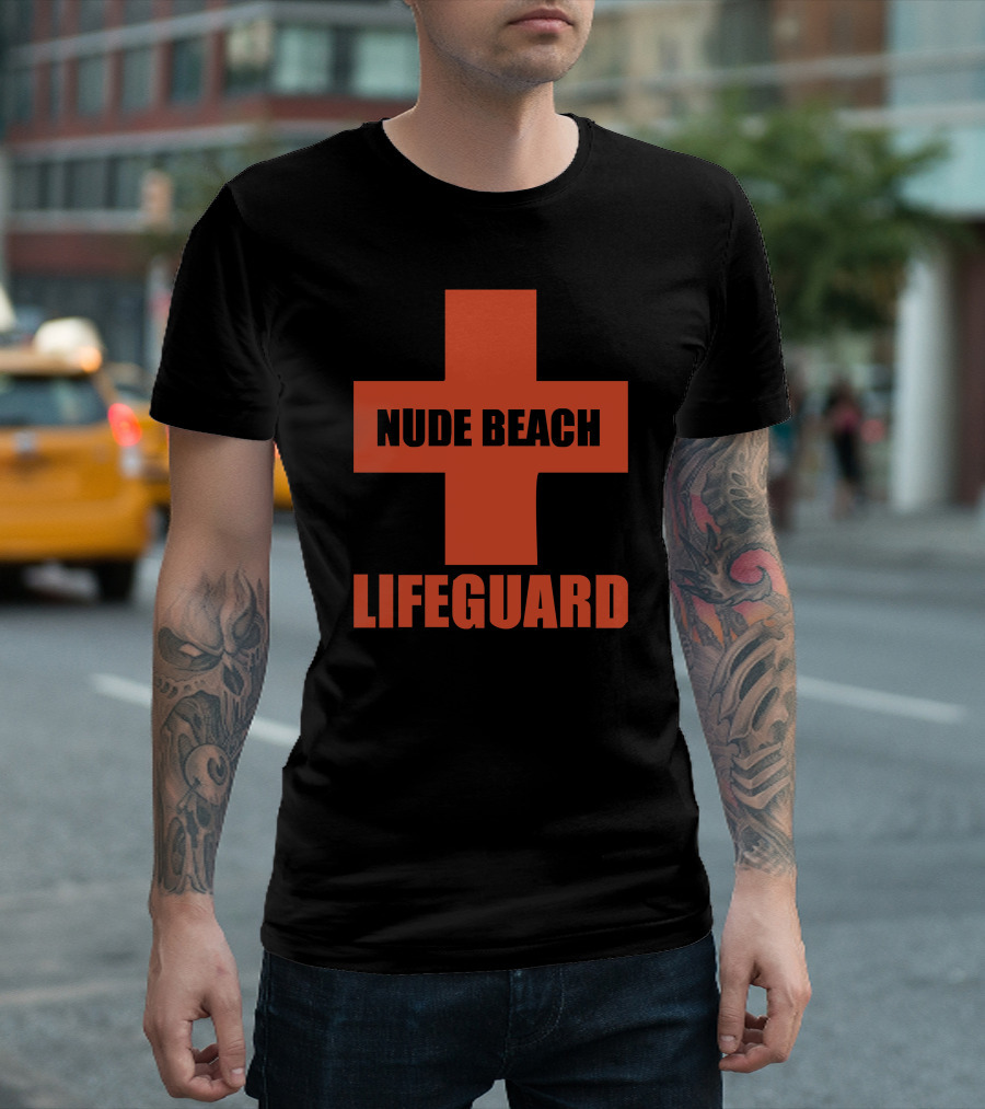 Nude Beach Lifeguard Red Cross T-Shirt