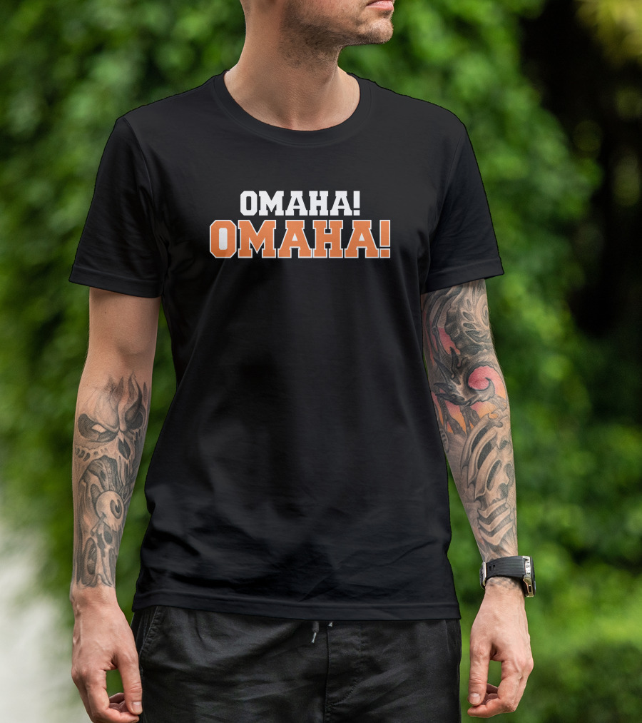 Omaha Omaha Football Phrase Black And Orange Typography T-Shirt