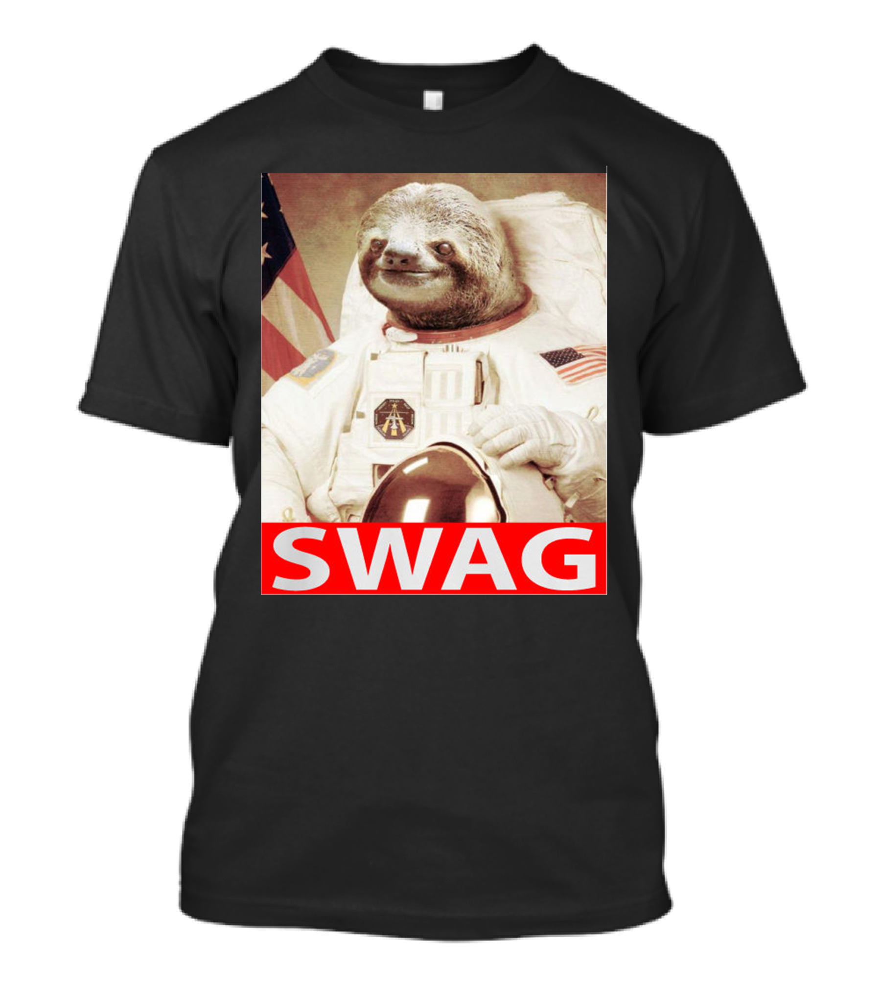 Sloth Astronaut American Flag Swag T-Shirt