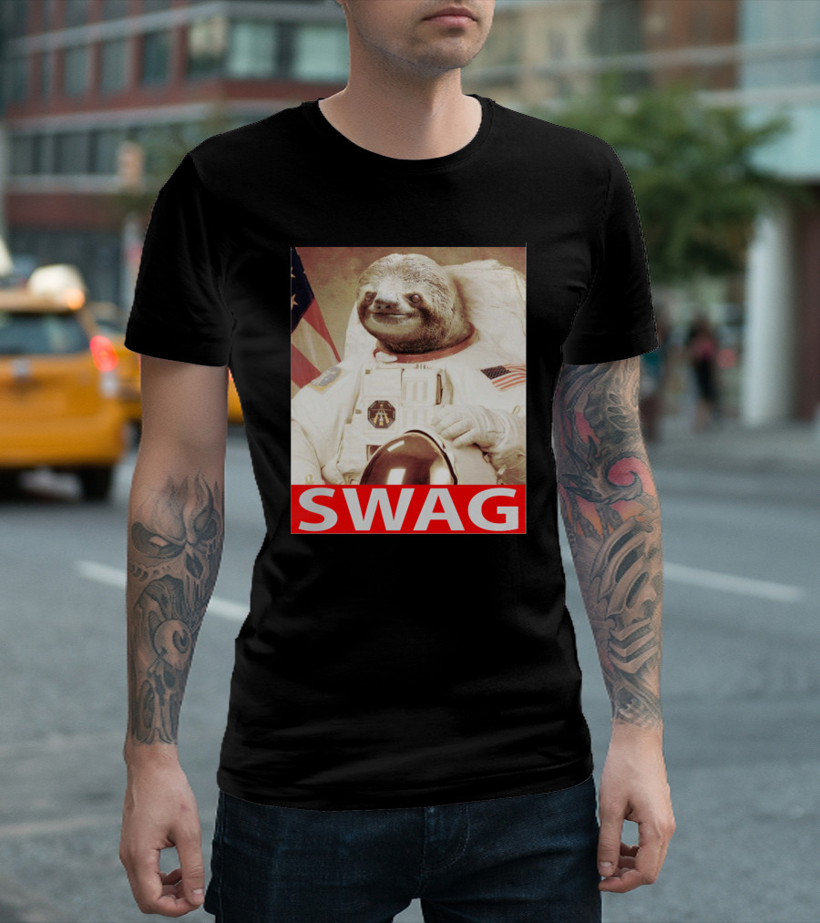 Sloth Astronaut American Flag Swag T-Shirt