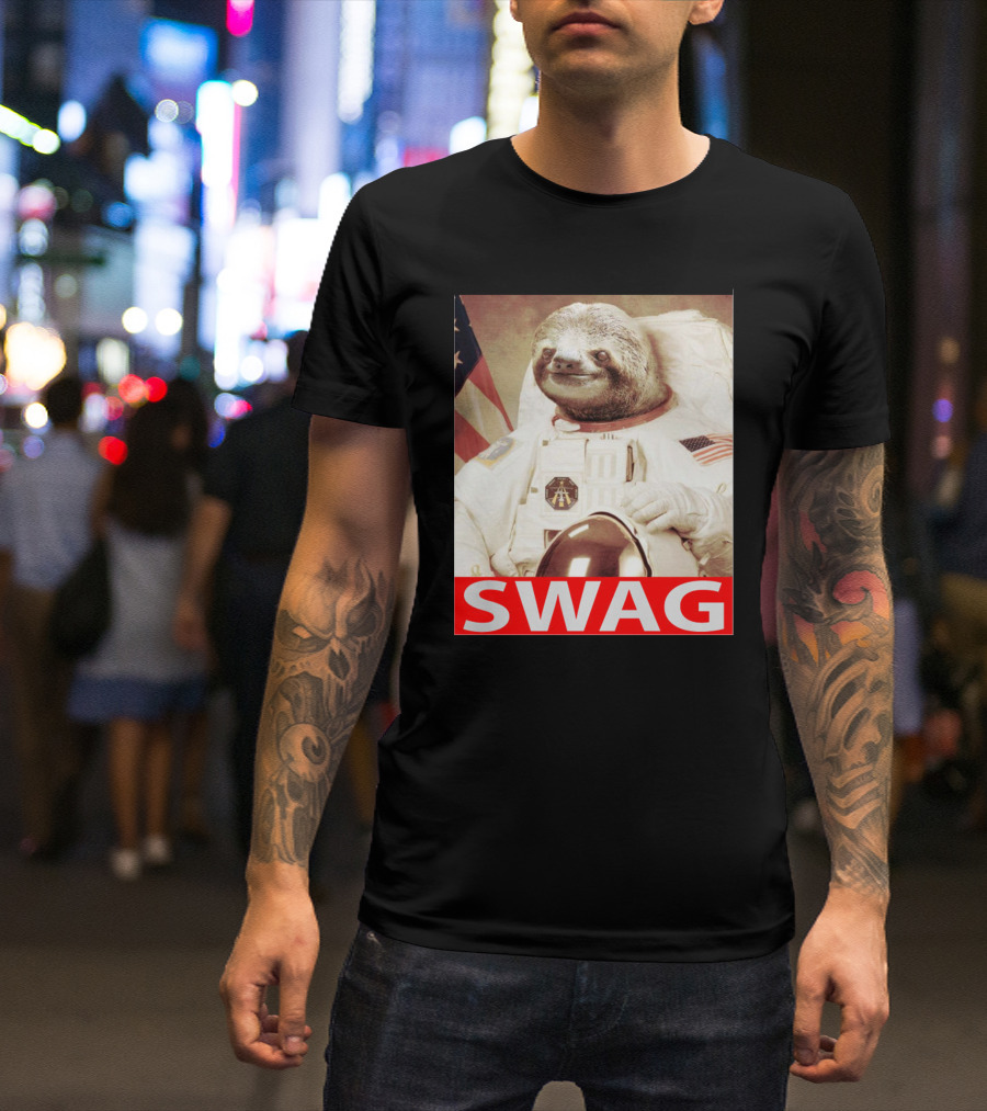 Sloth Astronaut American Flag Swag T-Shirt