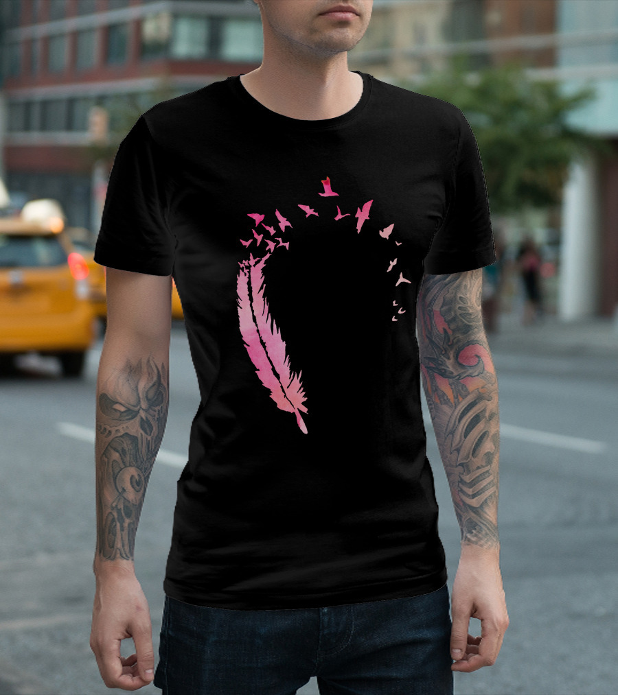 Watercolour Feather Pink Bird Formation T-Shirt