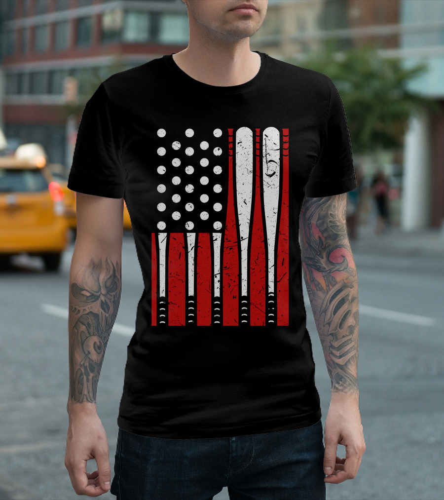 American Flag Made of Baseball Bats and Balls T-Shirt