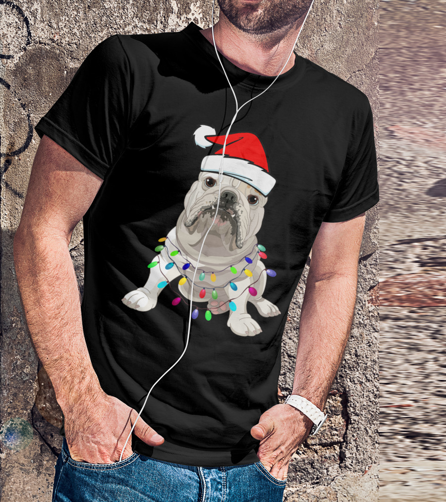 Bulldog Santa Christmas Lights T-Shirt