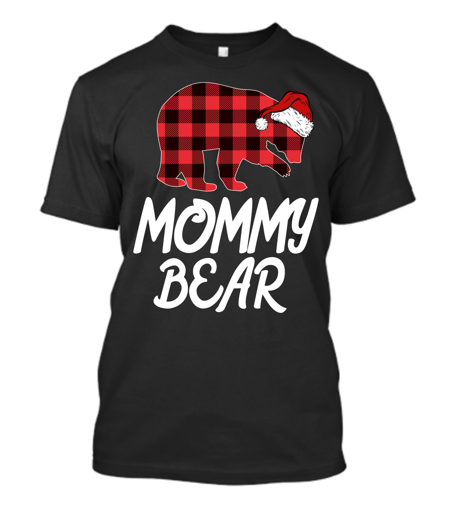 Mommy Bear Christmas Plaid Santa Hat T-Shirt