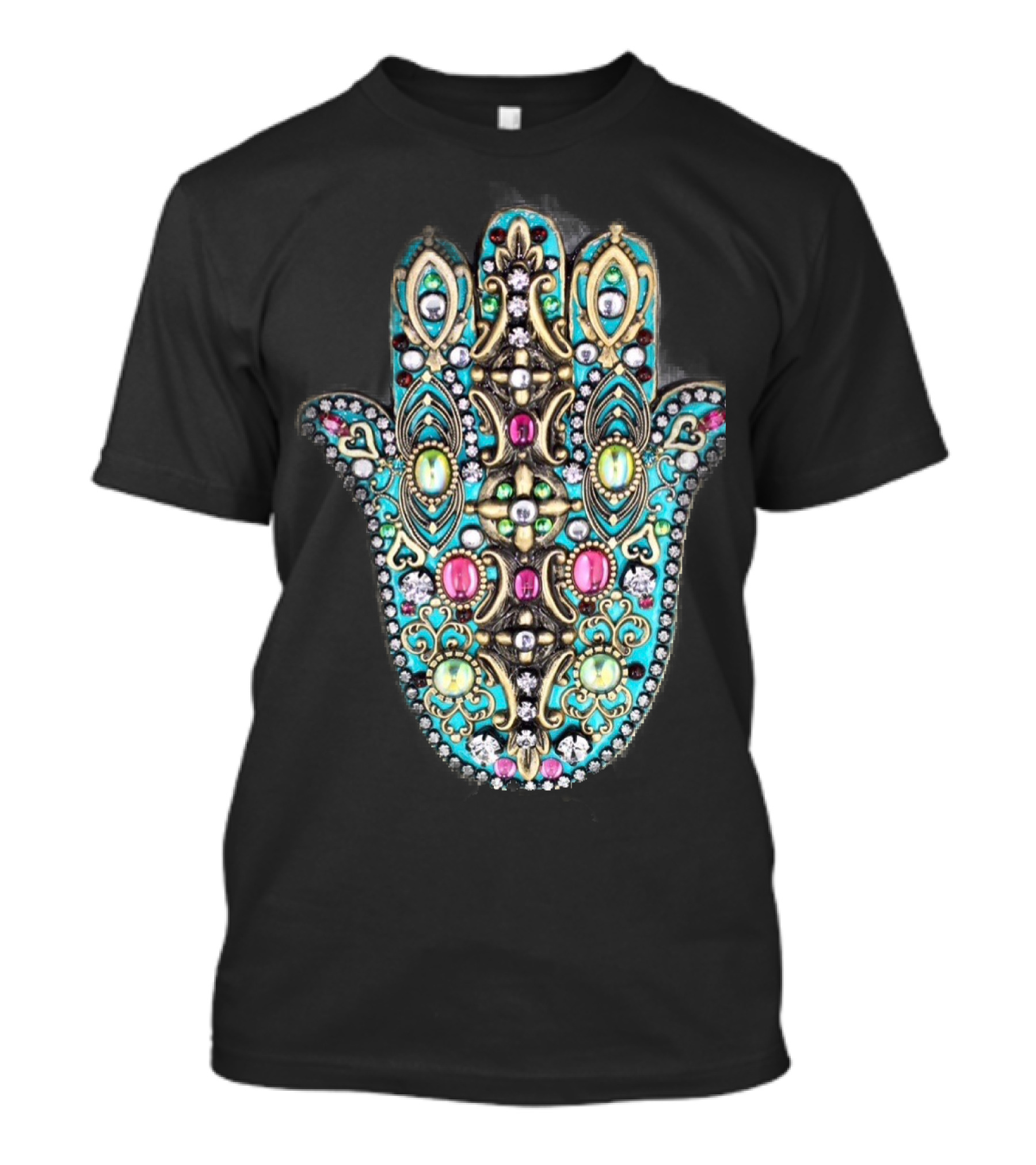Colorful Hand Of Fatima Hamsa Symbol With Ornate Jewels T-Shirt