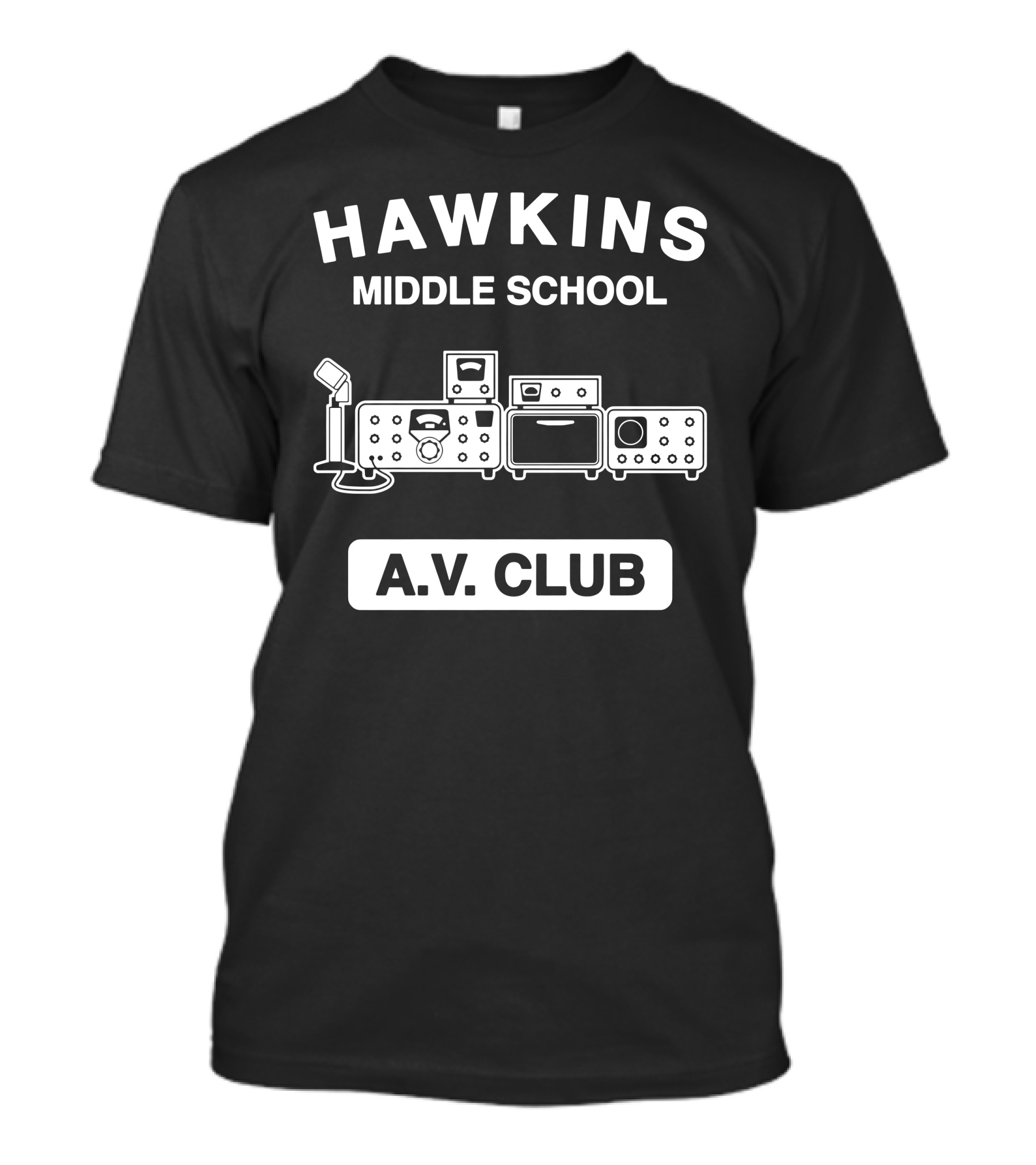 Hawkins Middle School A.V. Club Radio Equipment Microphone T-Shirt