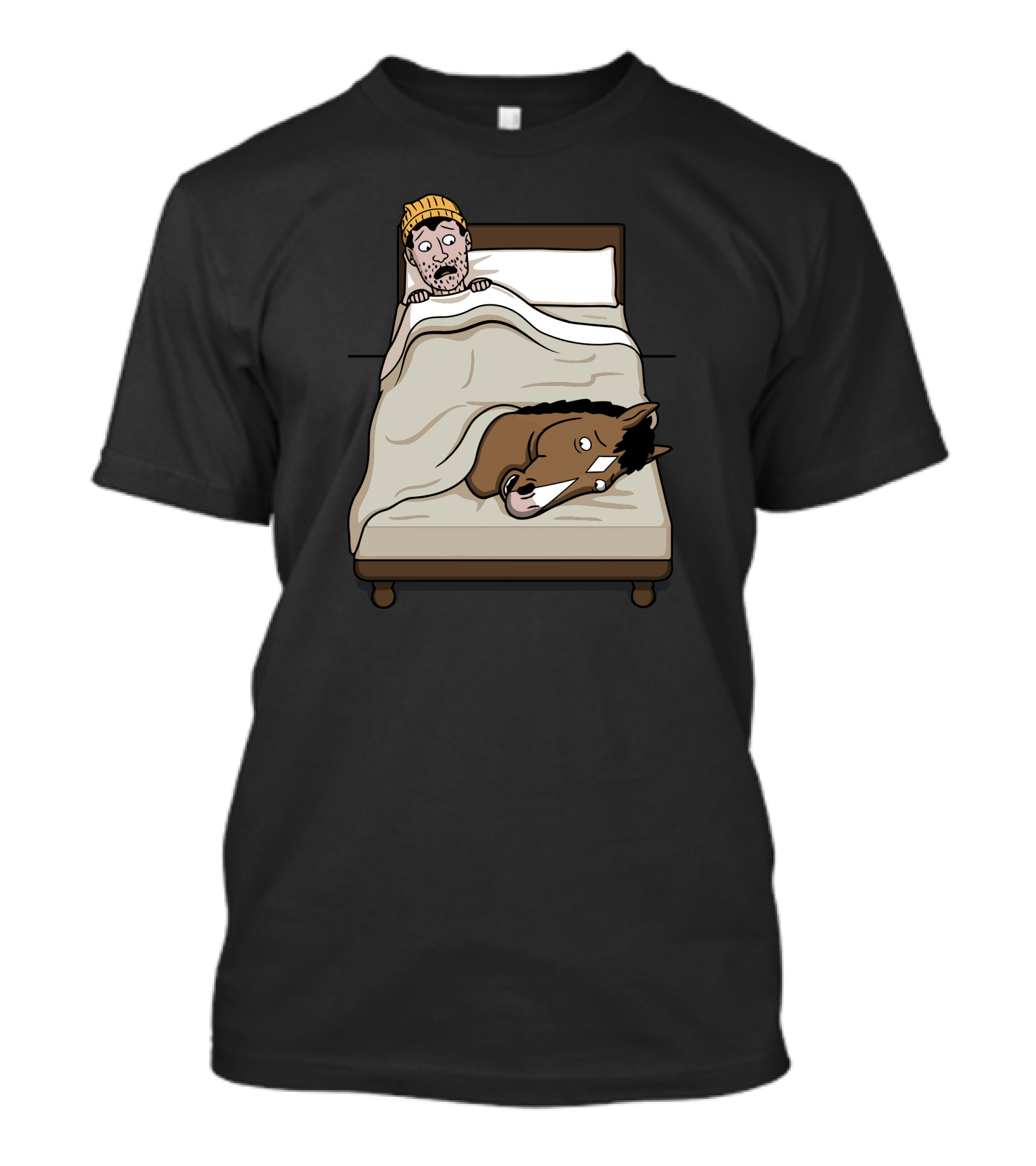 Hollywoo Horse Head In Bed Cartoon T-Shirt