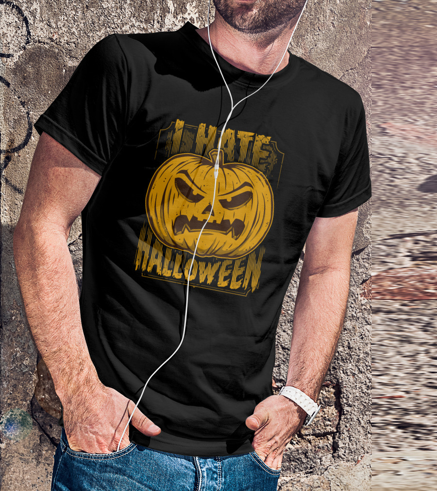 I Hate Halloween Angry Pumpkin Face T-Shirt