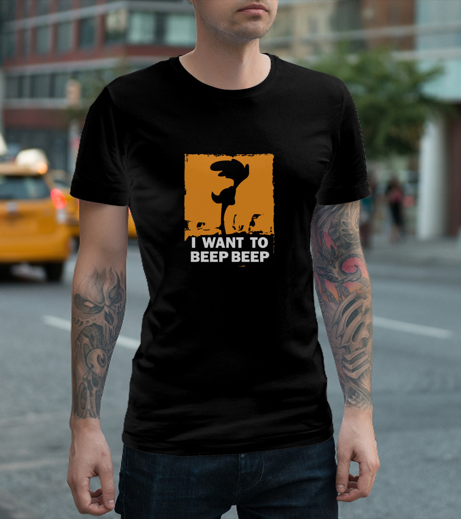I Want To Beep Beep Roadrunner Silhouette Orange Background T-Shirt