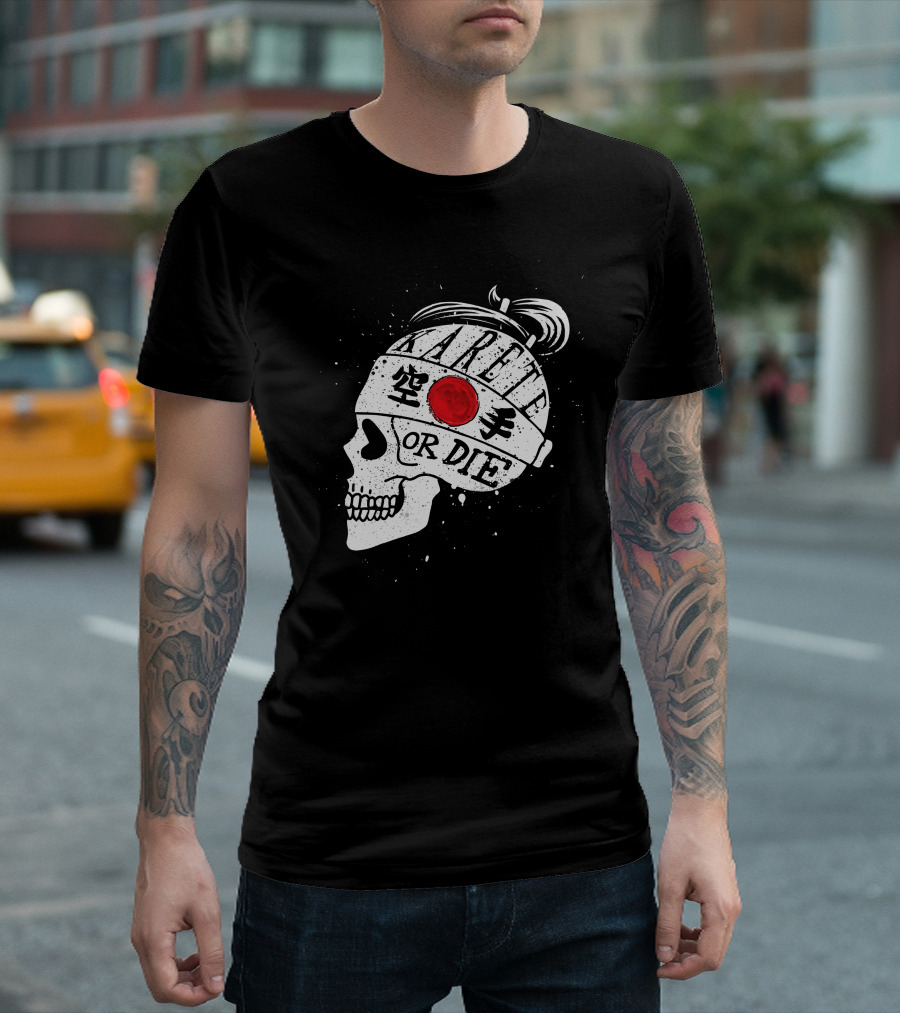Karete Skull Karate Or Die Japanese Flag Headband T-Shirt