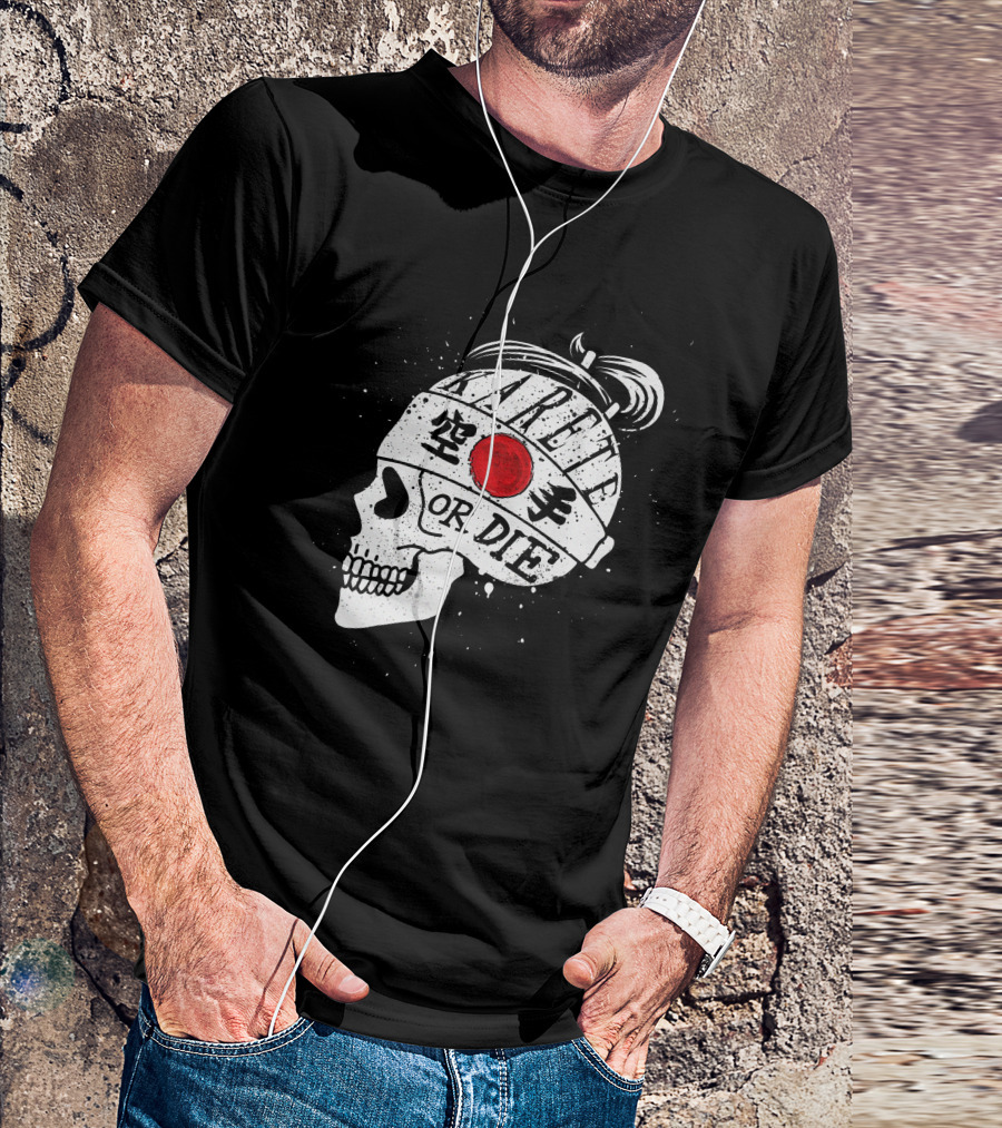 Karete Skull Karate Or Die Japanese Flag Headband T-Shirt