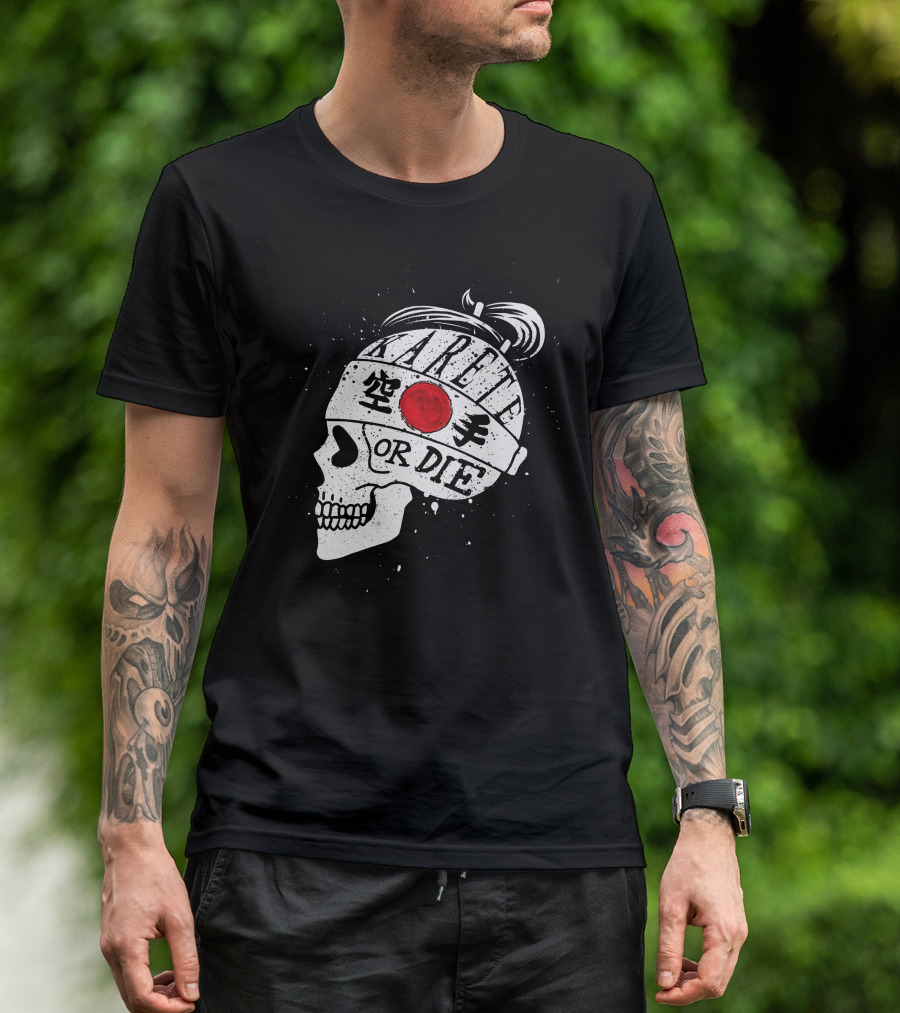 Karete Skull Karate Or Die Japanese Flag Headband T-Shirt