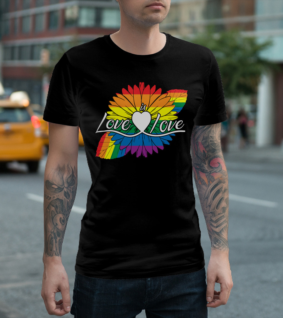Love Is Love Rainbow Sunflower Heart T-Shirt