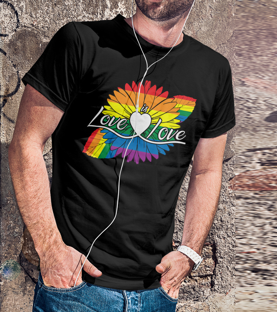 Love Is Love Rainbow Sunflower Heart T-Shirt