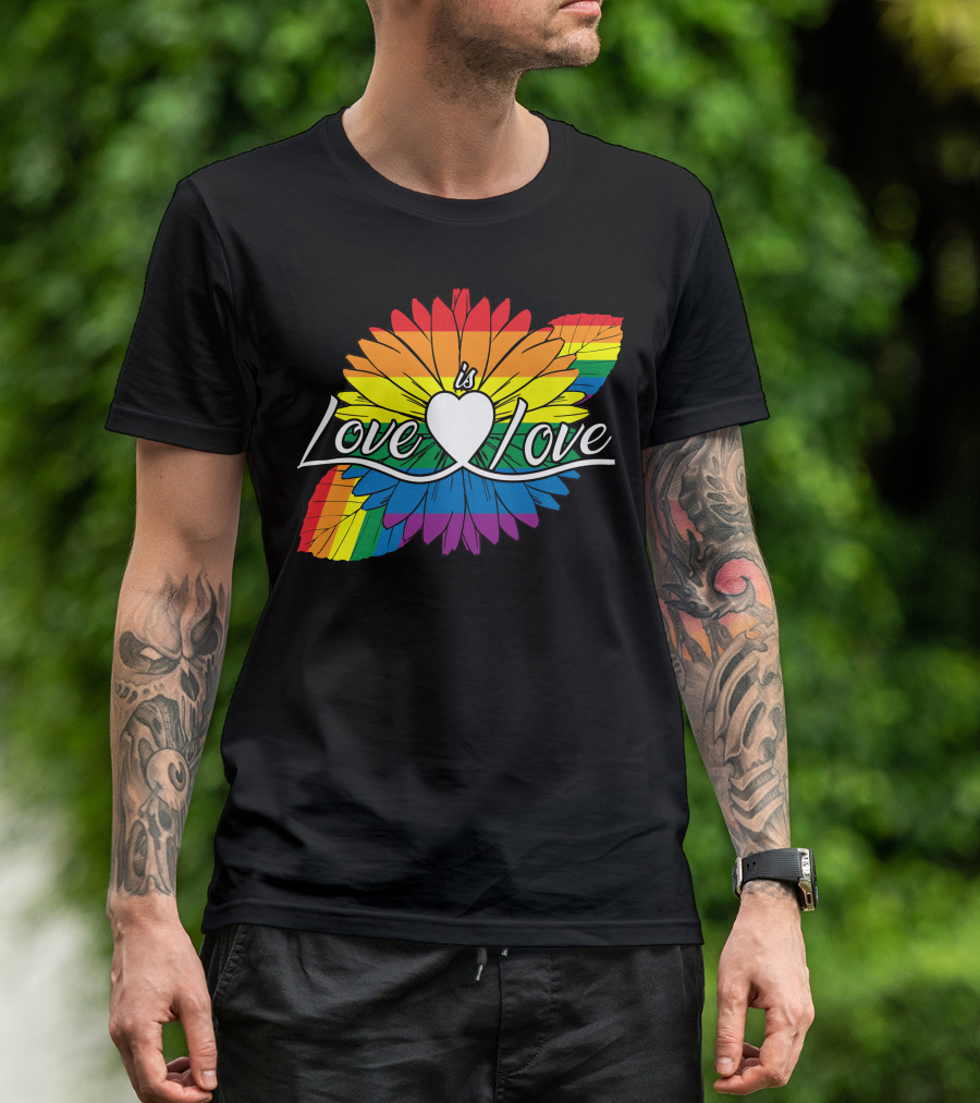 Love Is Love Rainbow Sunflower Heart T-Shirt