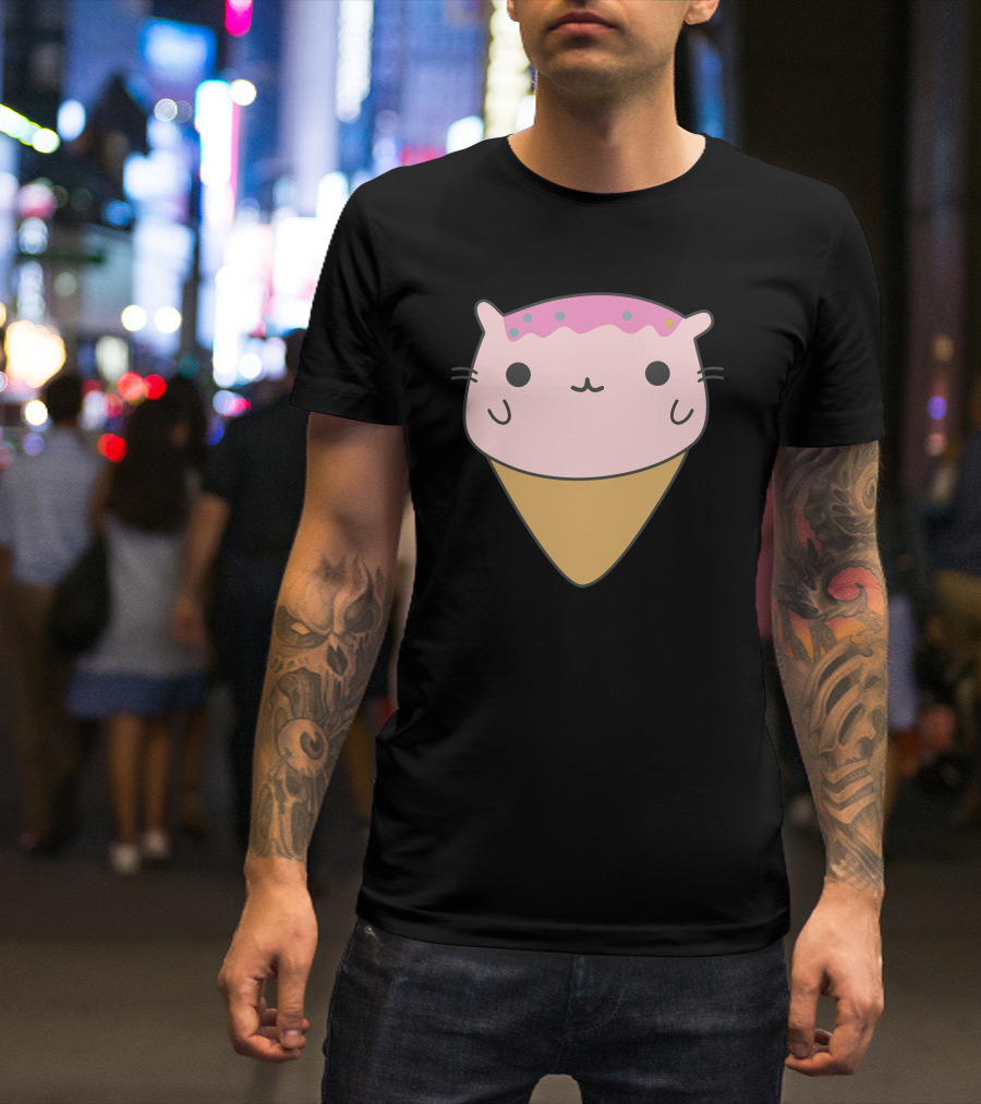 Sweet Cat Ice Cream Cone Kawaii Pastel Dessert Mashup T-Shirt