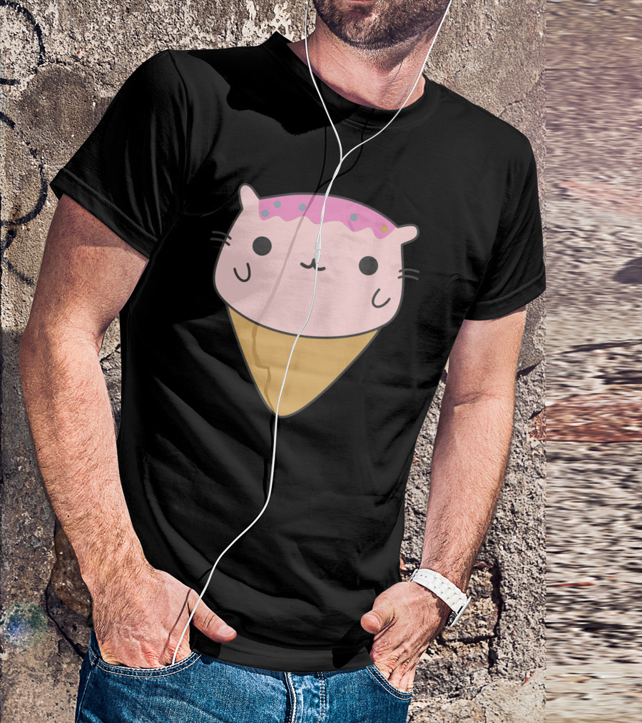 Sweet Cat Ice Cream Cone Kawaii Pastel Dessert Mashup T-Shirt