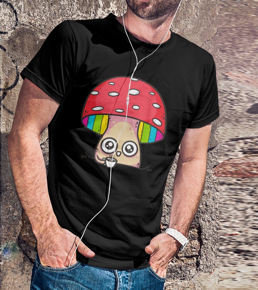Tea Time Mushroom With Rainbow Cap And Cute Eyes T-Shirt