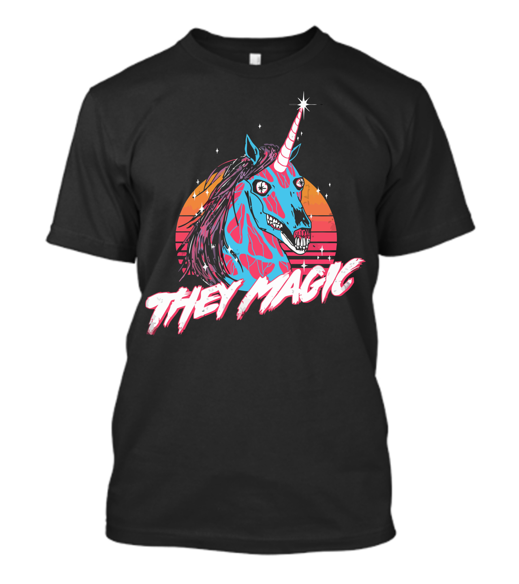 They Magic Retro Unicorn With Vibrant Colors And Sunset Background T-Shirt