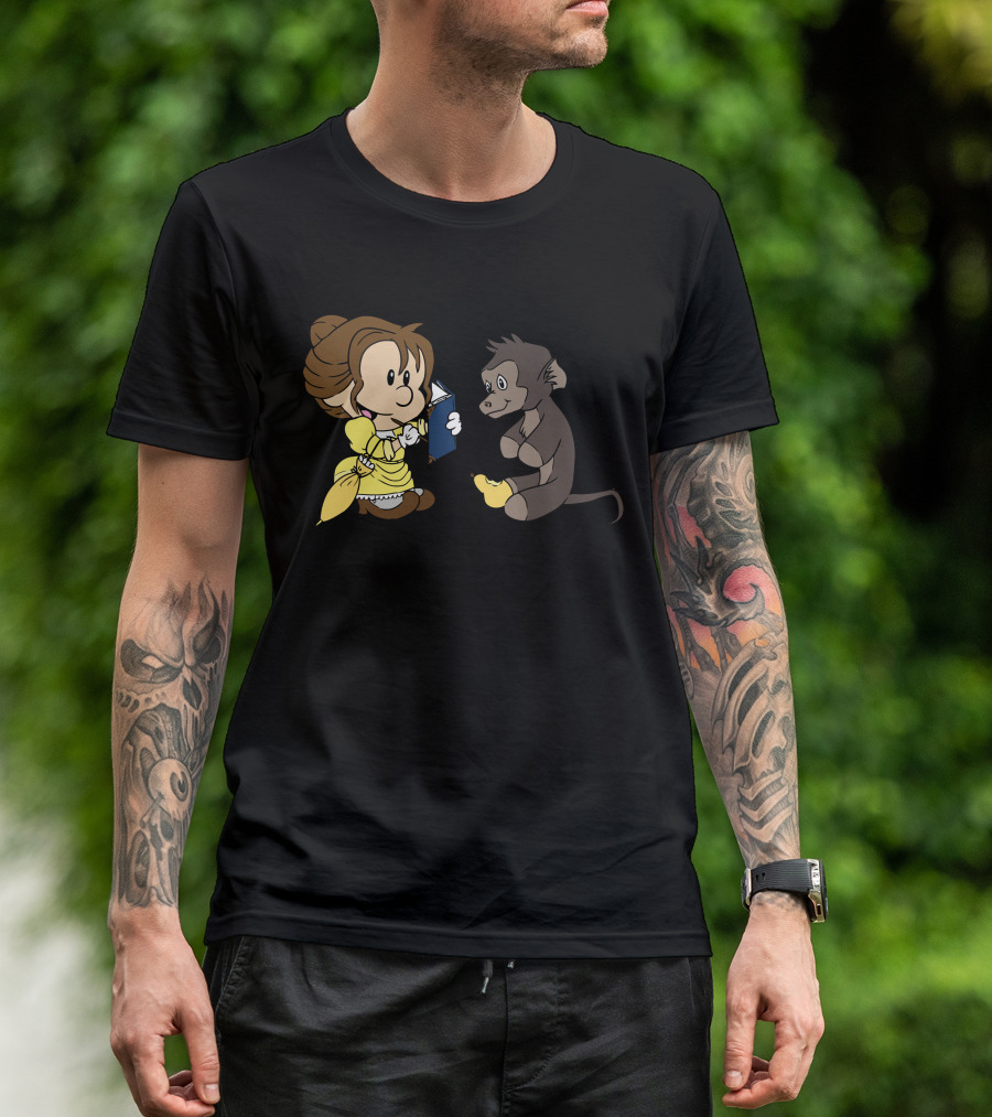 Reading Time With Cartoon Princess And Curious Monkey T-Shirt