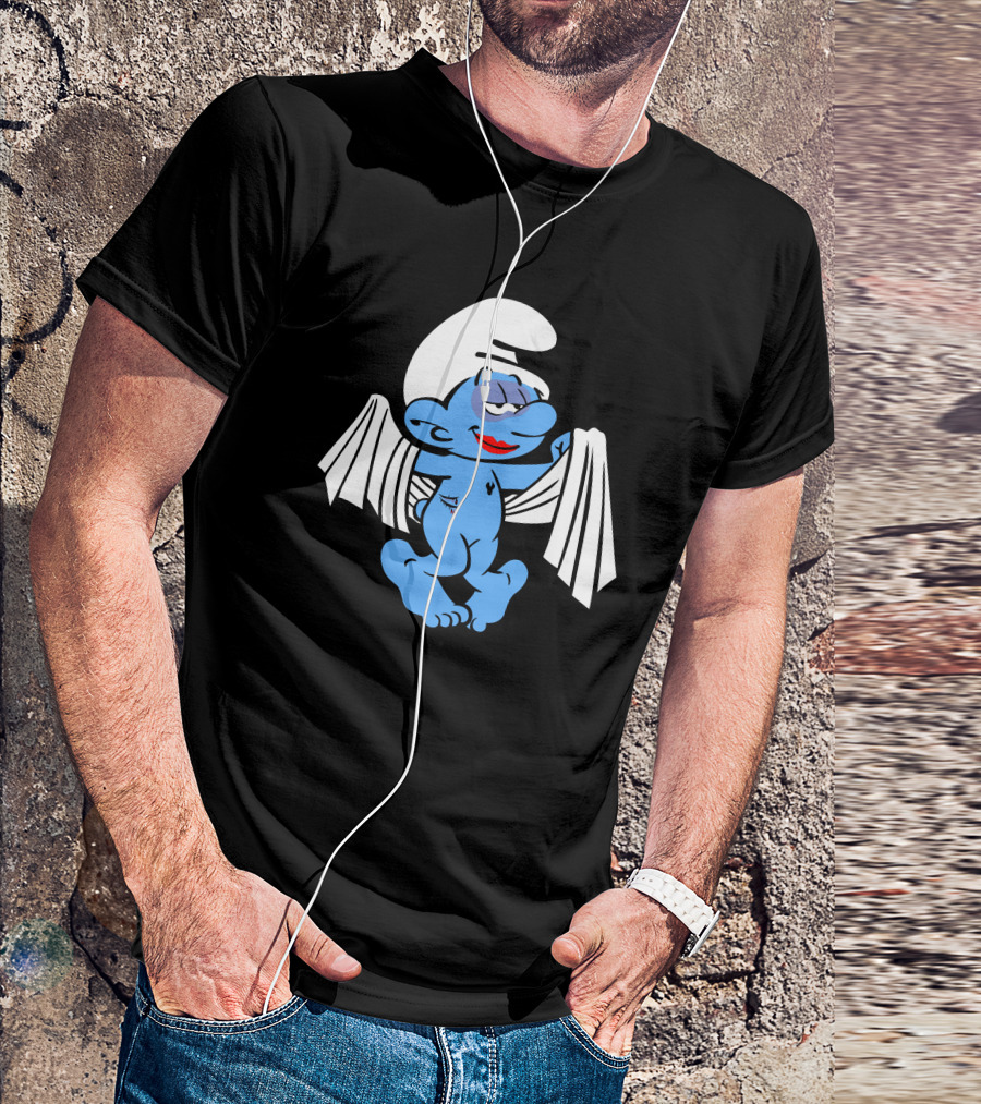 Three Apples Tall Blue Cartoon Character With Wings T-Shirt