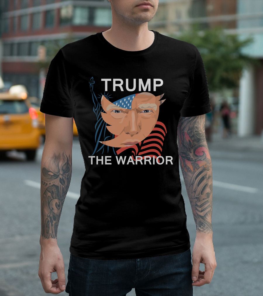 Trump The Warrior Statue Liberty Flag Face T-Shirt