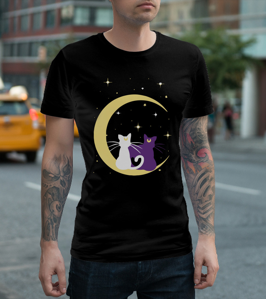 Sailor Moon Artemis Luna Cats On Crescent Moon T-Shirt