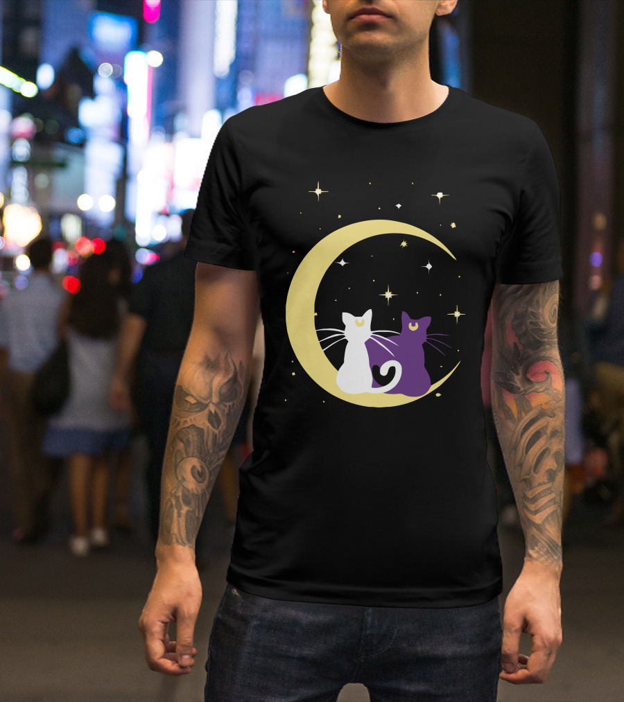 Sailor Moon Artemis Luna Cats On Crescent Moon T-Shirt