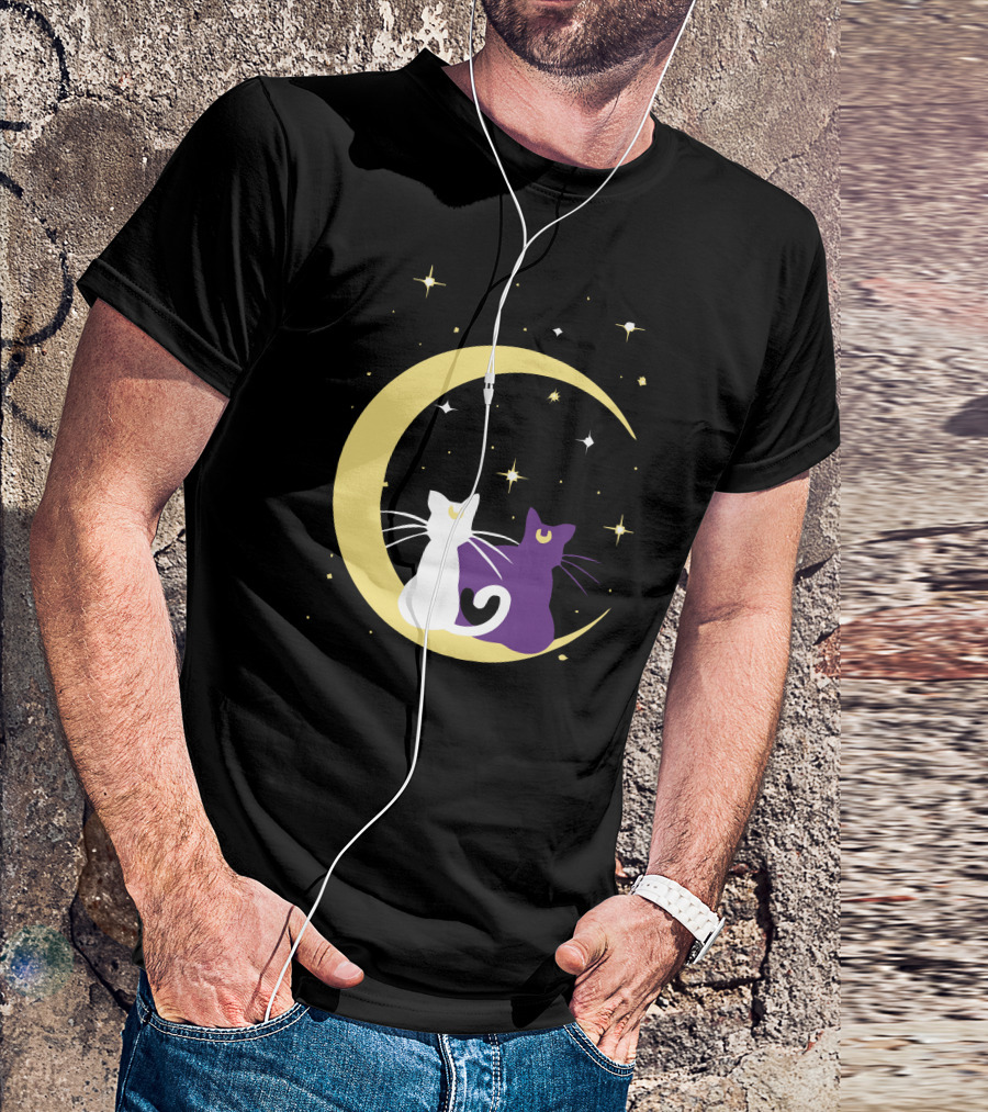 Sailor Moon Artemis Luna Cats On Crescent Moon T-Shirt