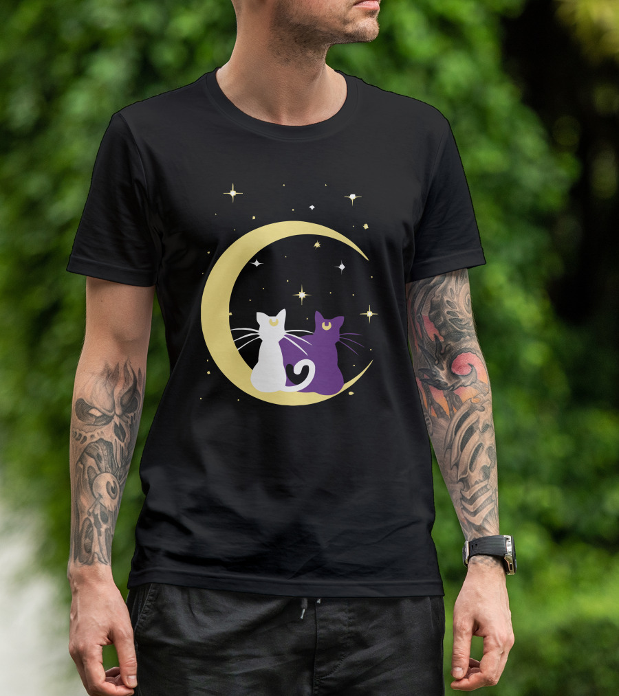 Sailor Moon Artemis Luna Cats On Crescent Moon T-Shirt