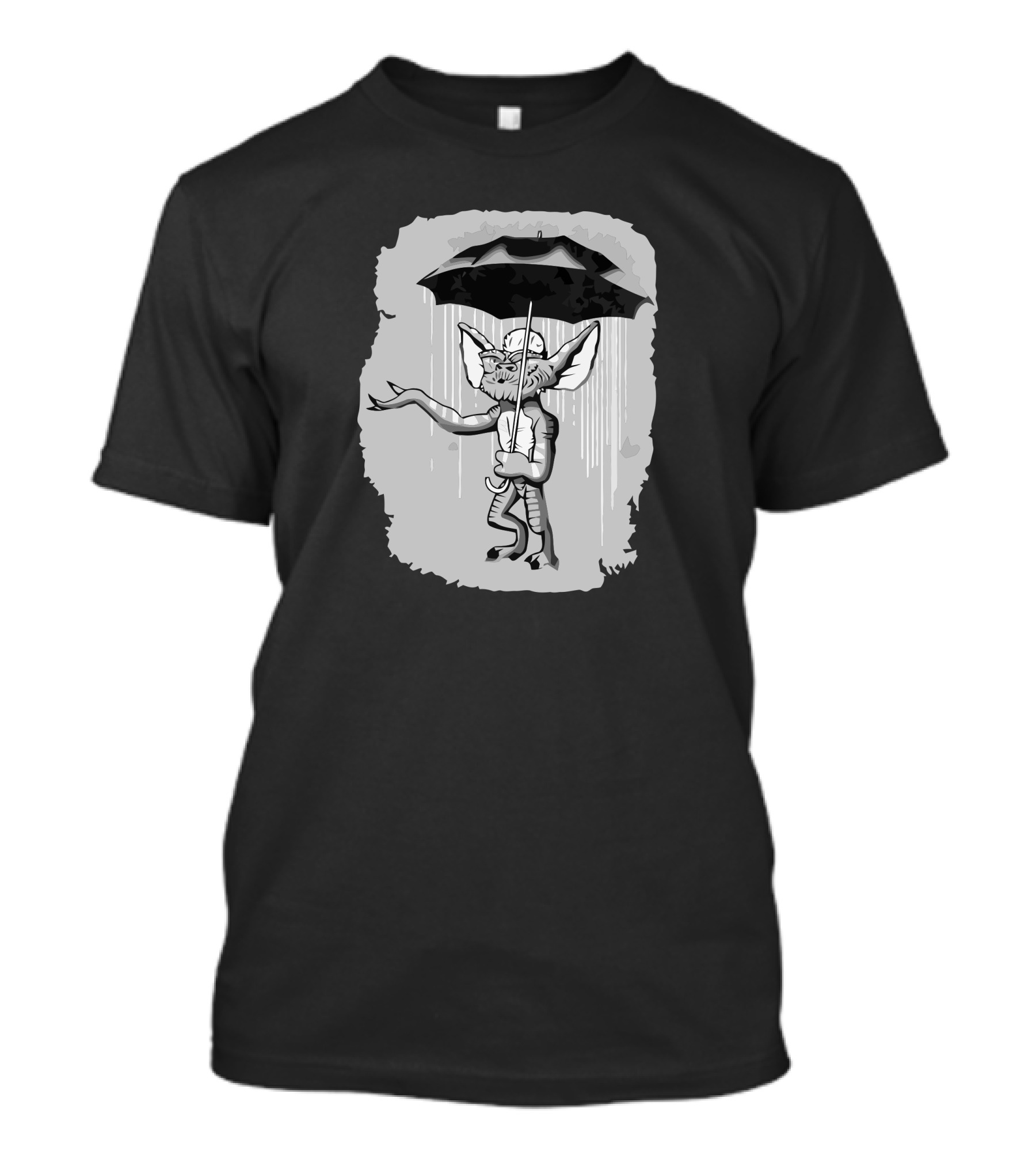 Umbrella Gremlin Creature Banksy Style Graffiti Monochrome T-Shirt