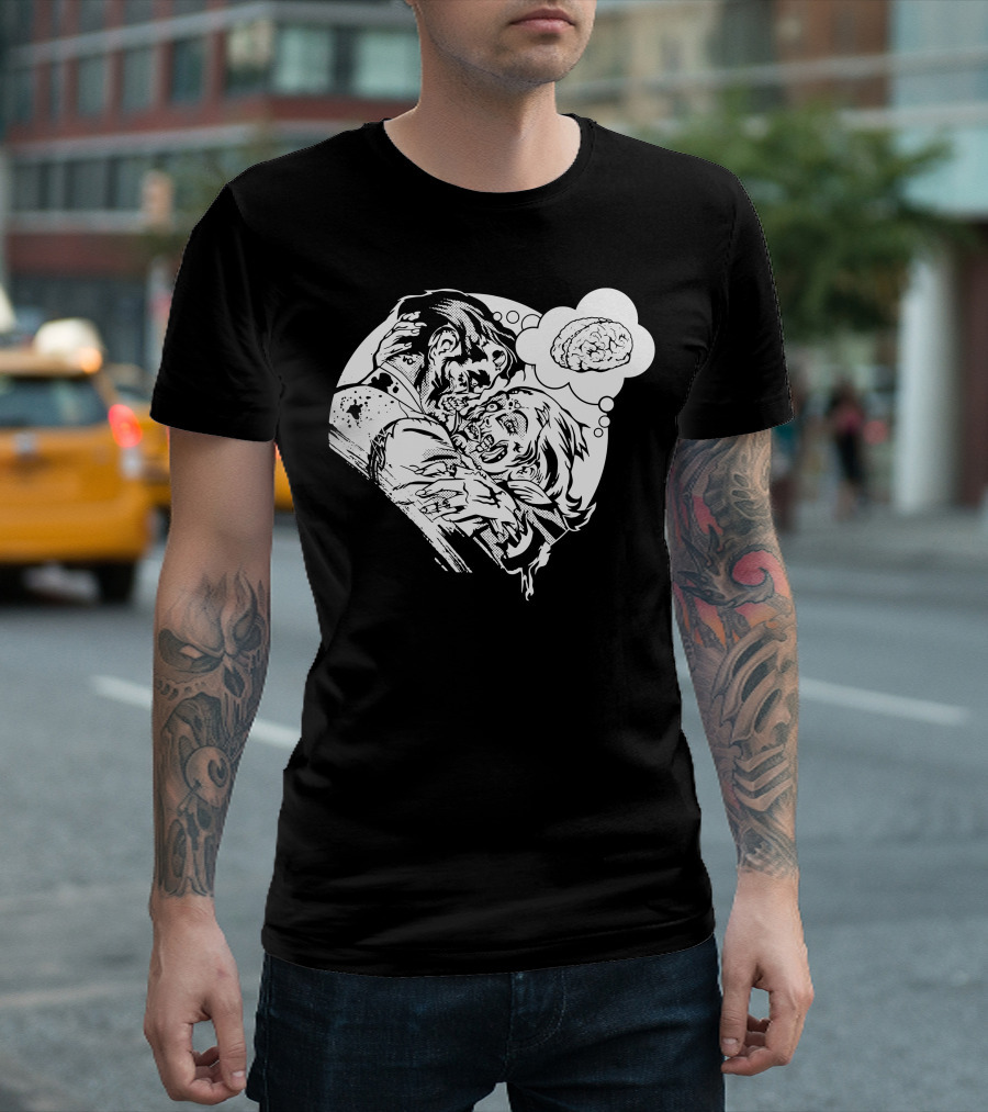 Undead Love Zombie Couple With Brain Thought Bubble T-Shirt