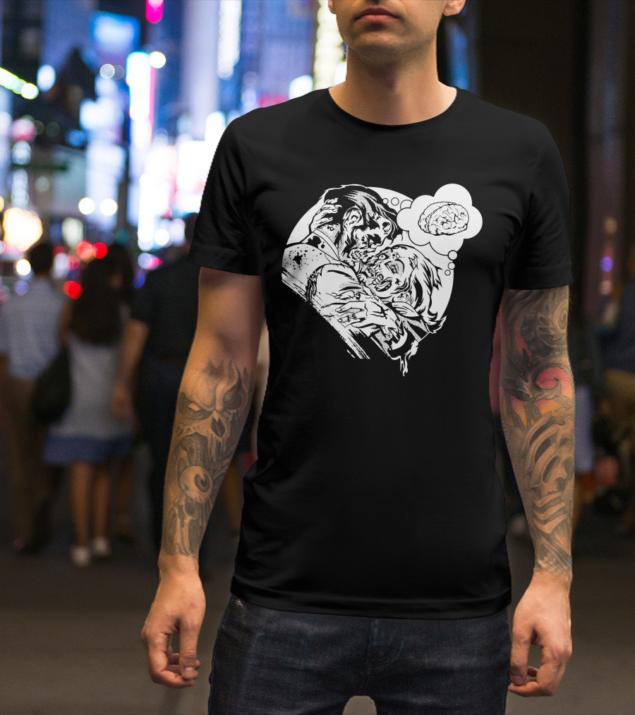 Undead Love Zombie Couple With Brain Thought Bubble T-Shirt