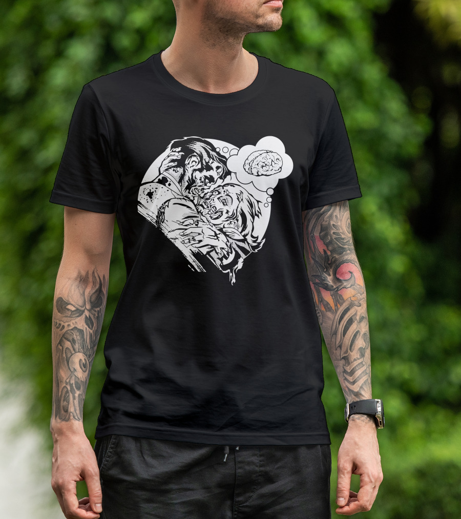 Undead Love Zombie Couple With Brain Thought Bubble T-Shirt