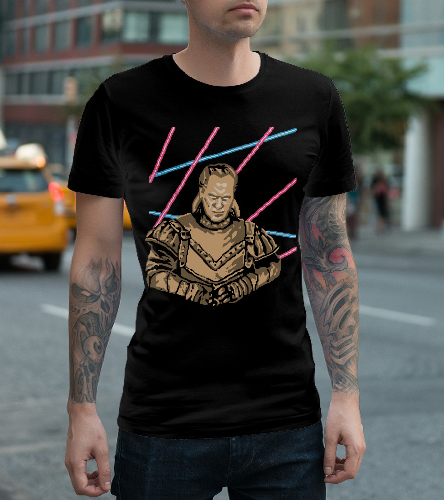 Unholy Retro Warrior Portrait with Neon Lines T-Shirt