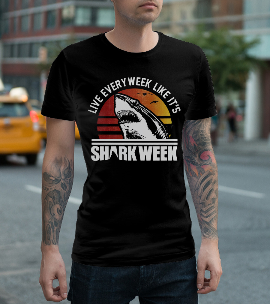 Live Every Week Like It's Shark Week Vintage Retro Sunset T-Shirt