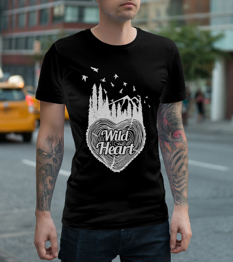 Wild Heart with Woodland Silhouette and Birds in Flight T-Shirt
