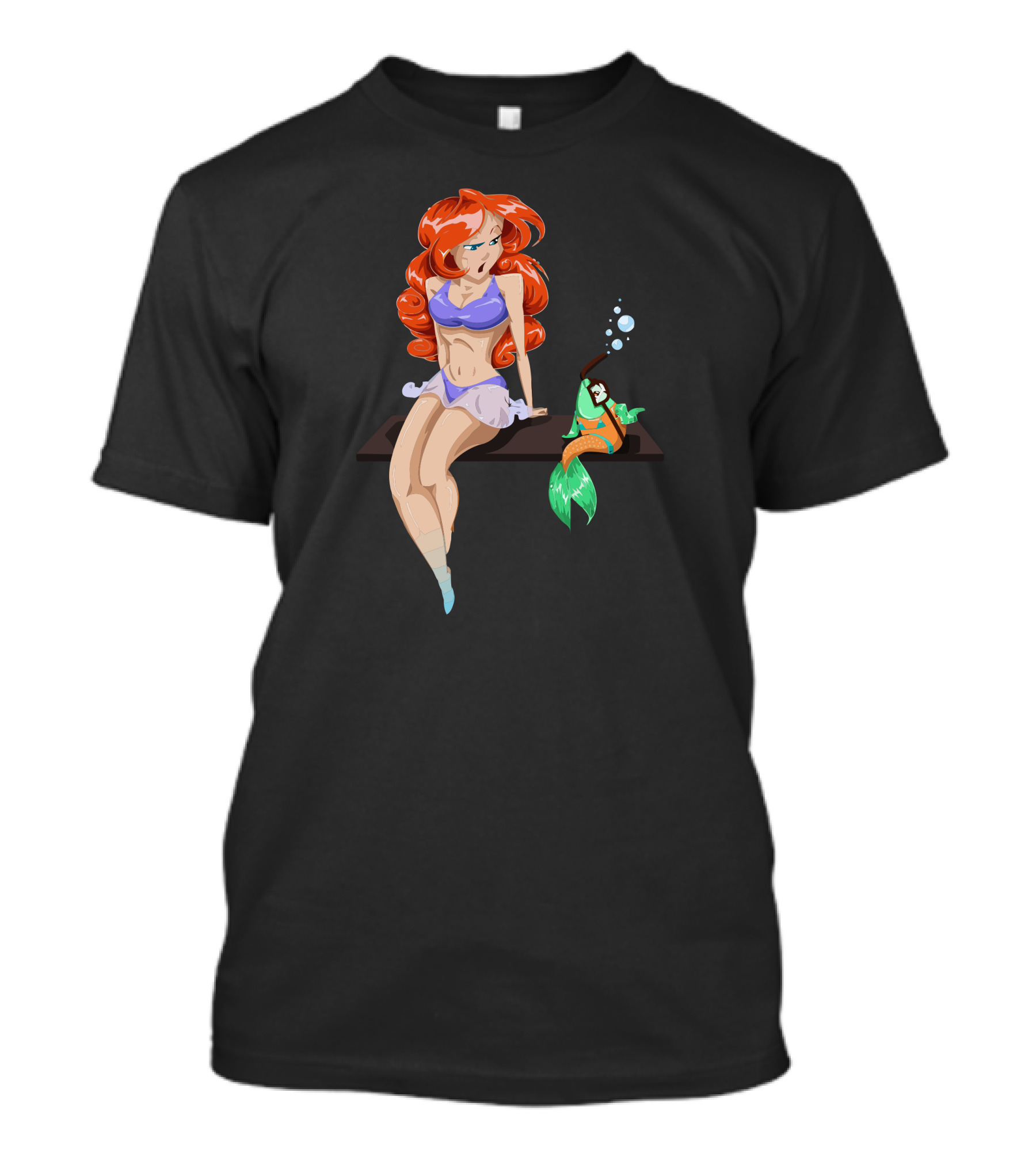 Woman And Fish Conversing Beside Swimming Pool Scene T-Shirt