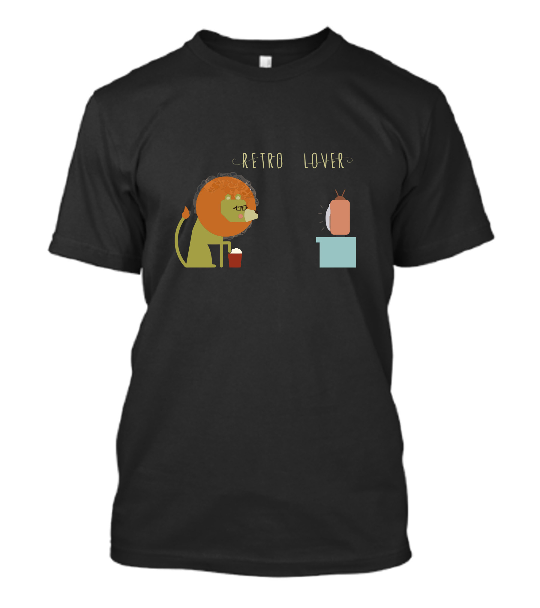 Retro Lover Lion Watching TV With Glasses And Cup T-Shirt