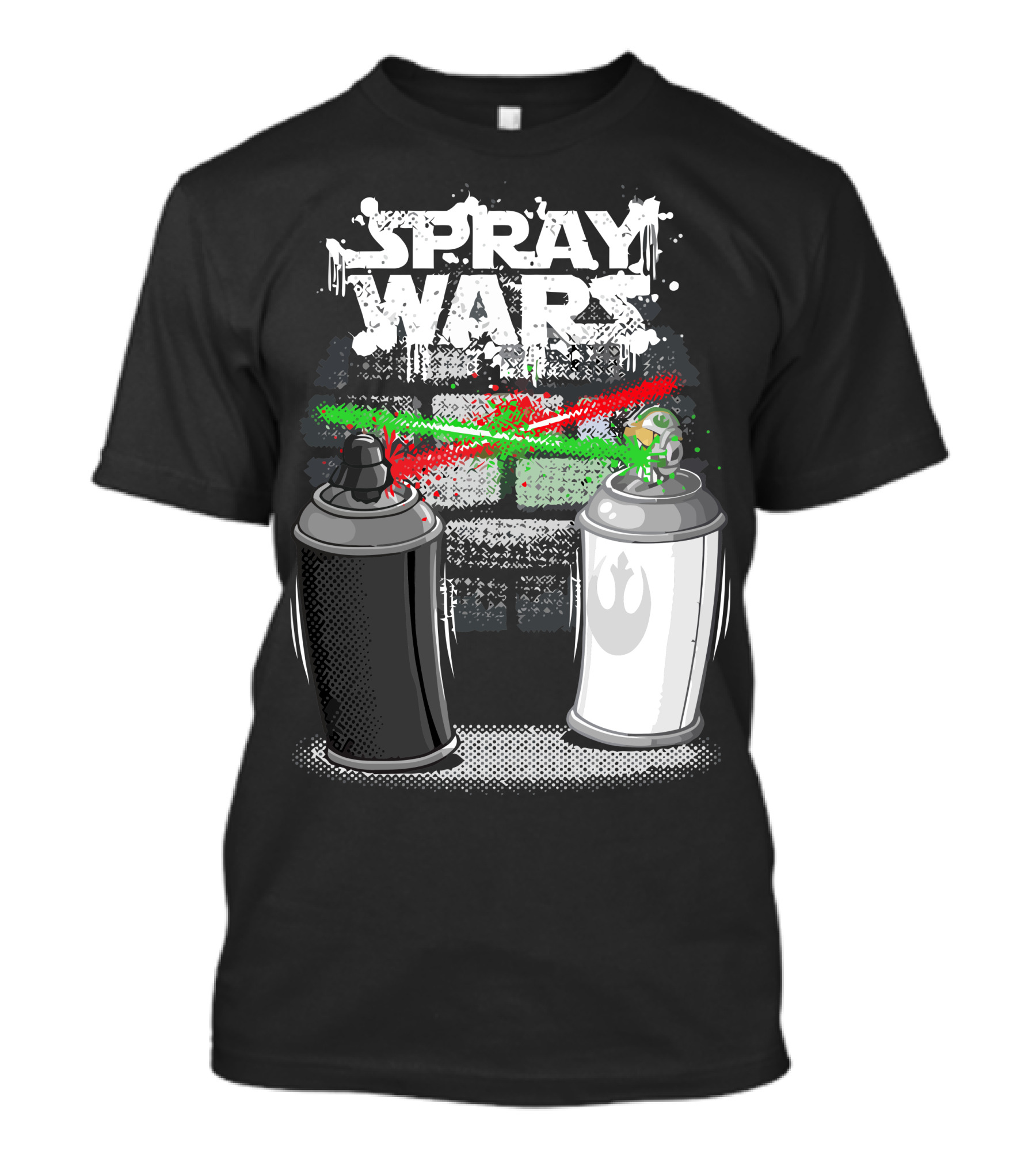 Spray Wars Black And White Aerosol Duel With Galactic Motifs T-Shirt
