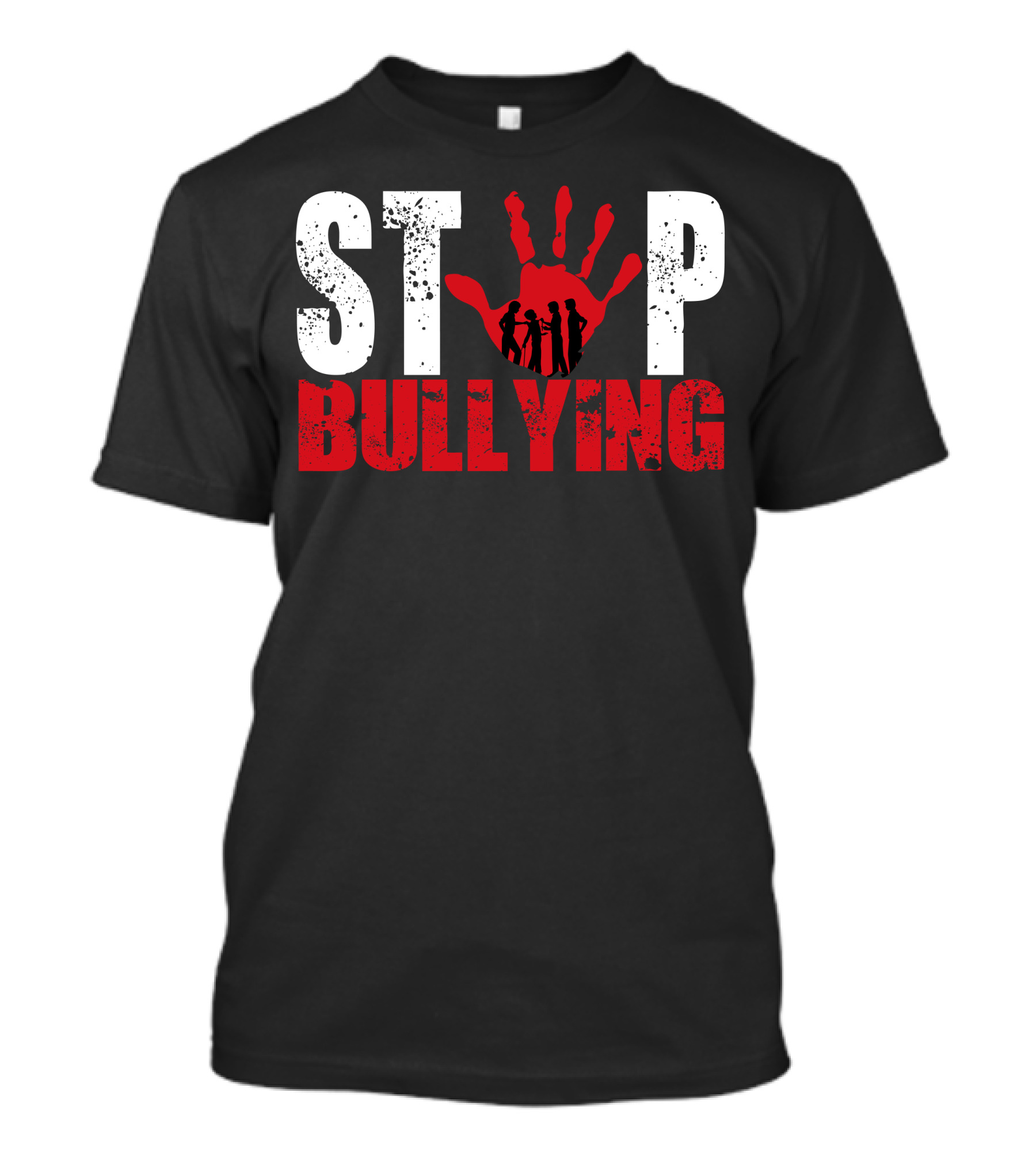 STOP Bullying Red Handprint With Dark Silhouette Figures T-Shirt